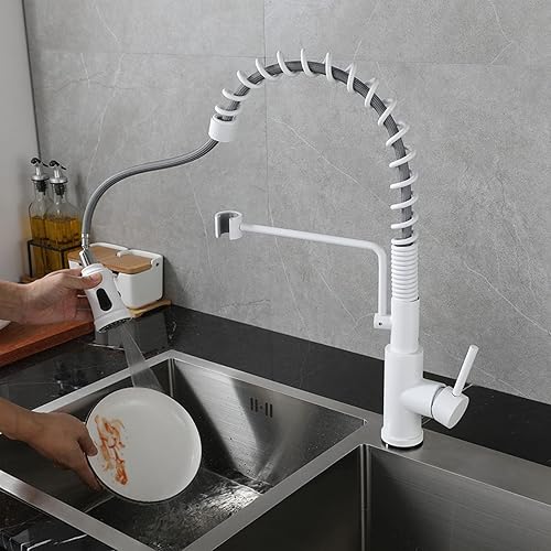 Miniatura 3 de Grifos de cocina blancos mate, grifo de cocina táctil con rociador extraíble, grifo de fregadero de cocina sensible al tacto, grifo de latón para