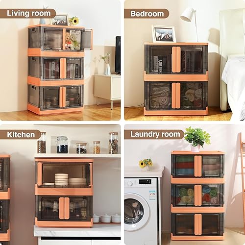 Miniatura 7 de V6 - Contenedores de almacenamiento de plástico con tapas y puertas, contenedores de almacenamiento plegables apilables de 19 galones, frente