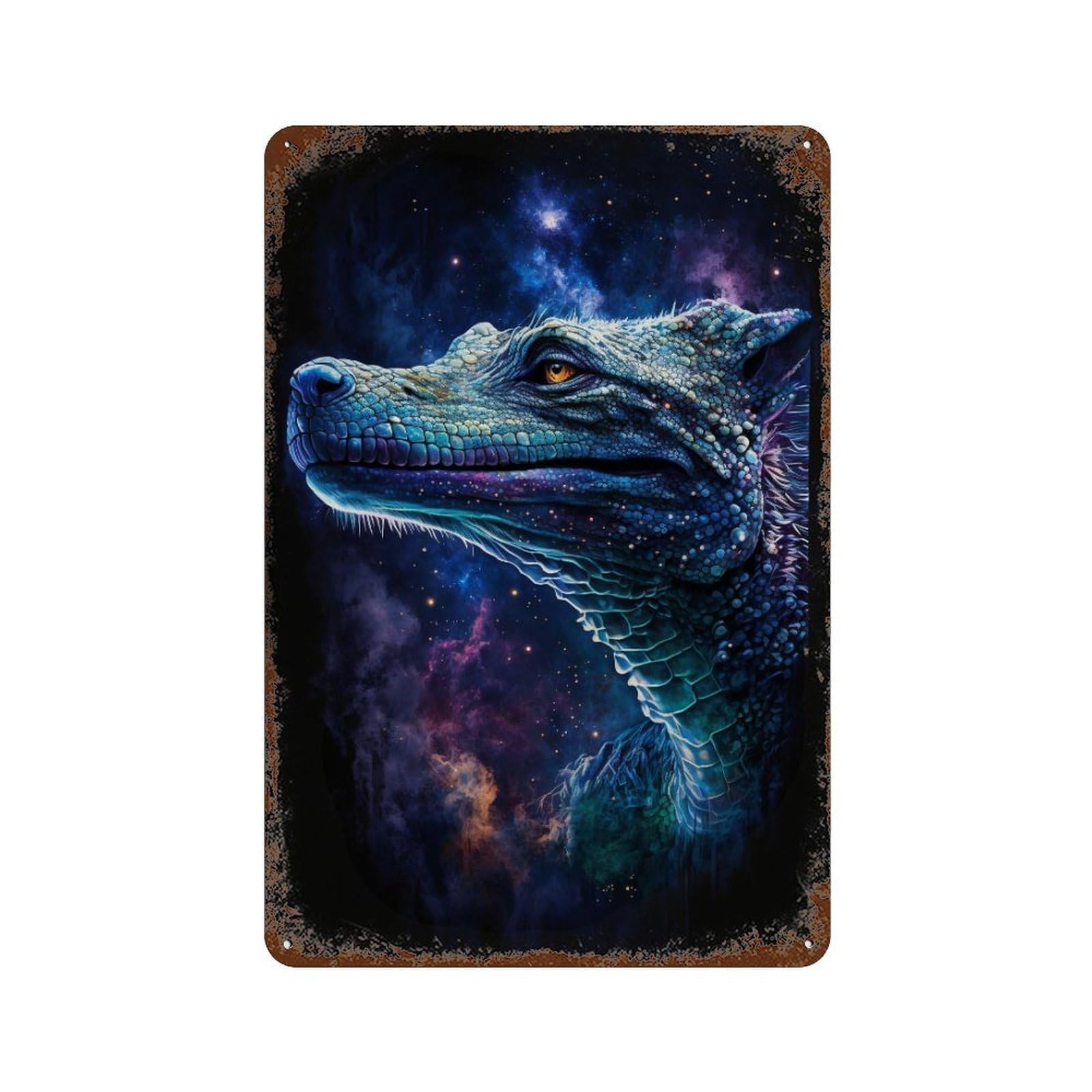 Galactic Lizard Art Print 11.8"x7.9" Decorative Tin Sign, Retro Wall Decor for Bistro, Counter And Cafe Decor