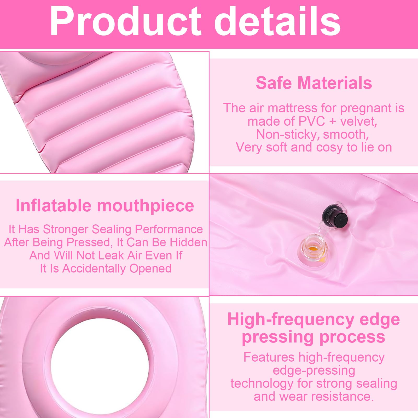 Luftmatratze Schwangere, Aufblasbares Schwangerschaftskissen mit Loch, Beflockte PVC Bauchliegematte, Rosa