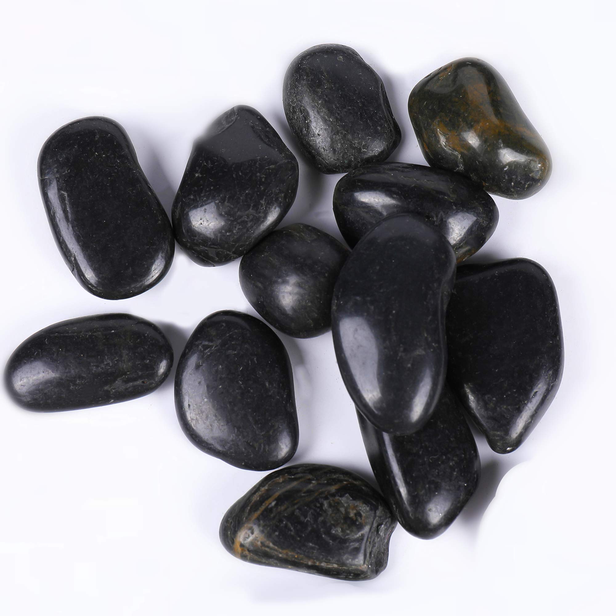 Rocce decorative da giardino, rocce molto lucide, pietre per piante grasse, ciottoli per bonsai, bambù fortunato, artigianato per bambini, acquario, terrario (nero getto, 3/4")