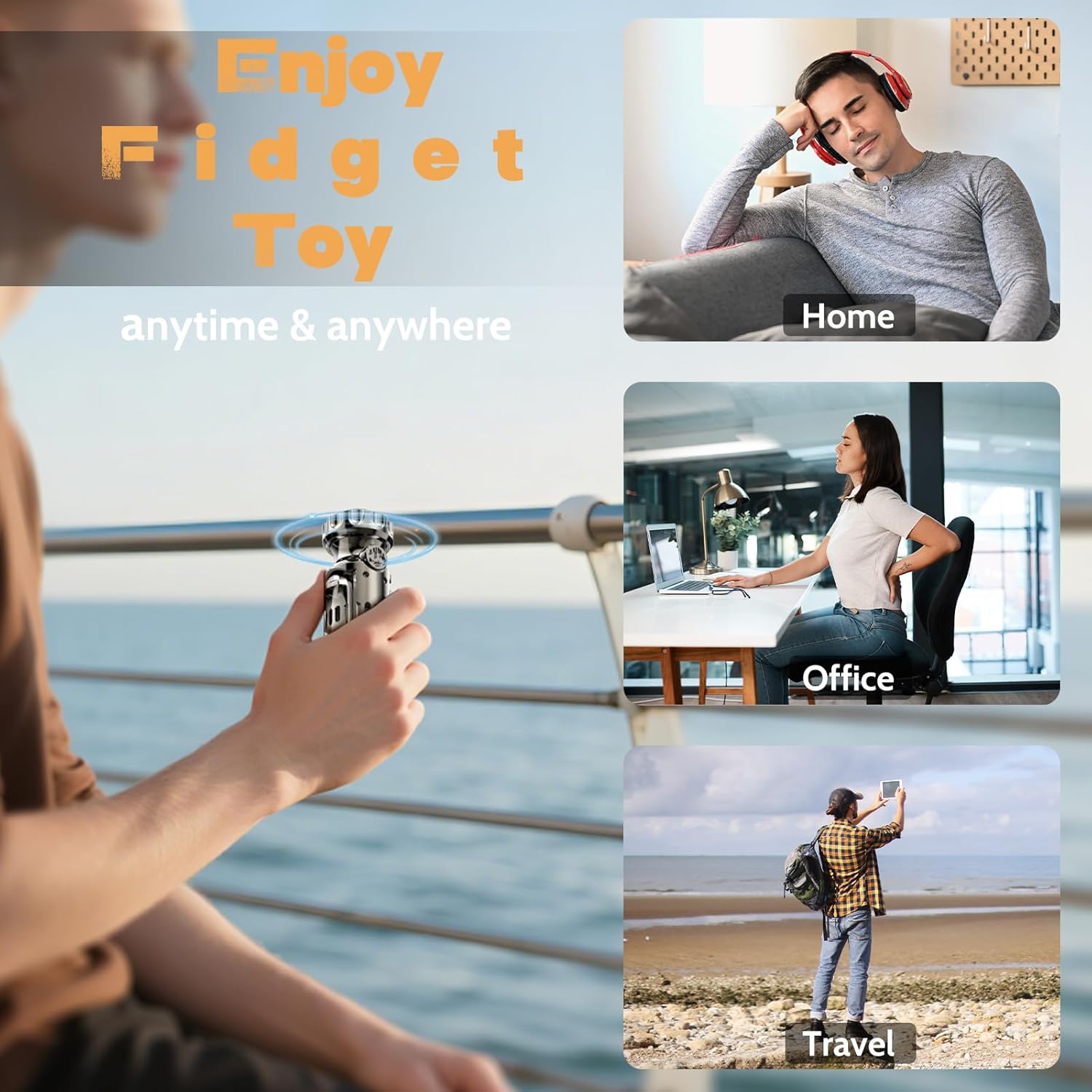 4 in 1 Metal Fidget Gun Toy Shoot+ Spinner+ Ratchet+ Slider Finger Fidget Toys Adults EDC ADHD Focus Anxiety Stress Relief Boredom Office Travel Toy (Titanium Color)