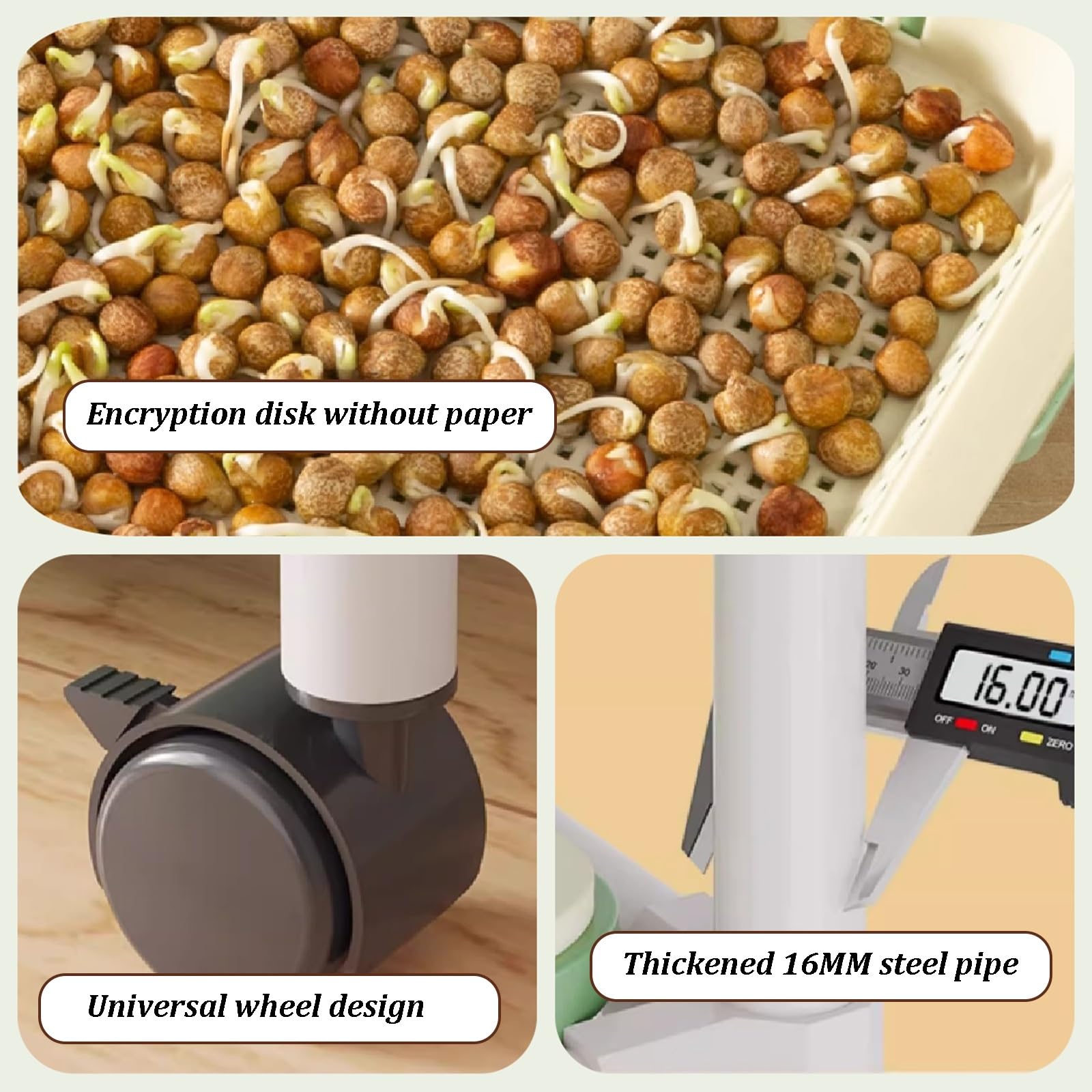 Sistema de cultivo hidropónico con estante de metal y ruedas, bandeja de plantación cifrada, ideal para patio, patio trasero o cocinas