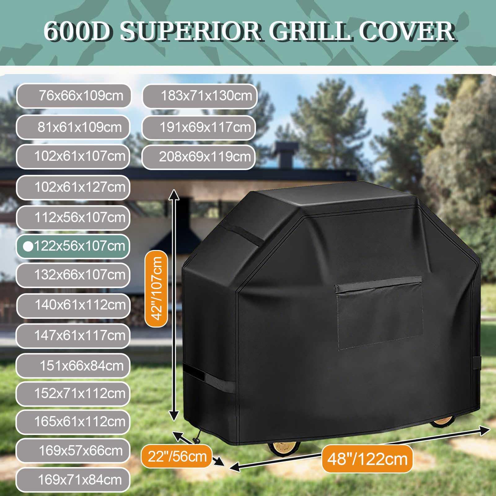 Funda para Barbacoa de 90/120/140/160 cm, Funda Superior para Barbacoa de Gas Weber Genesis Serie 300, Fundas Impermeables para Barbacoas de Exterior 600D para Brinkmann,Plata,122x56x107cm