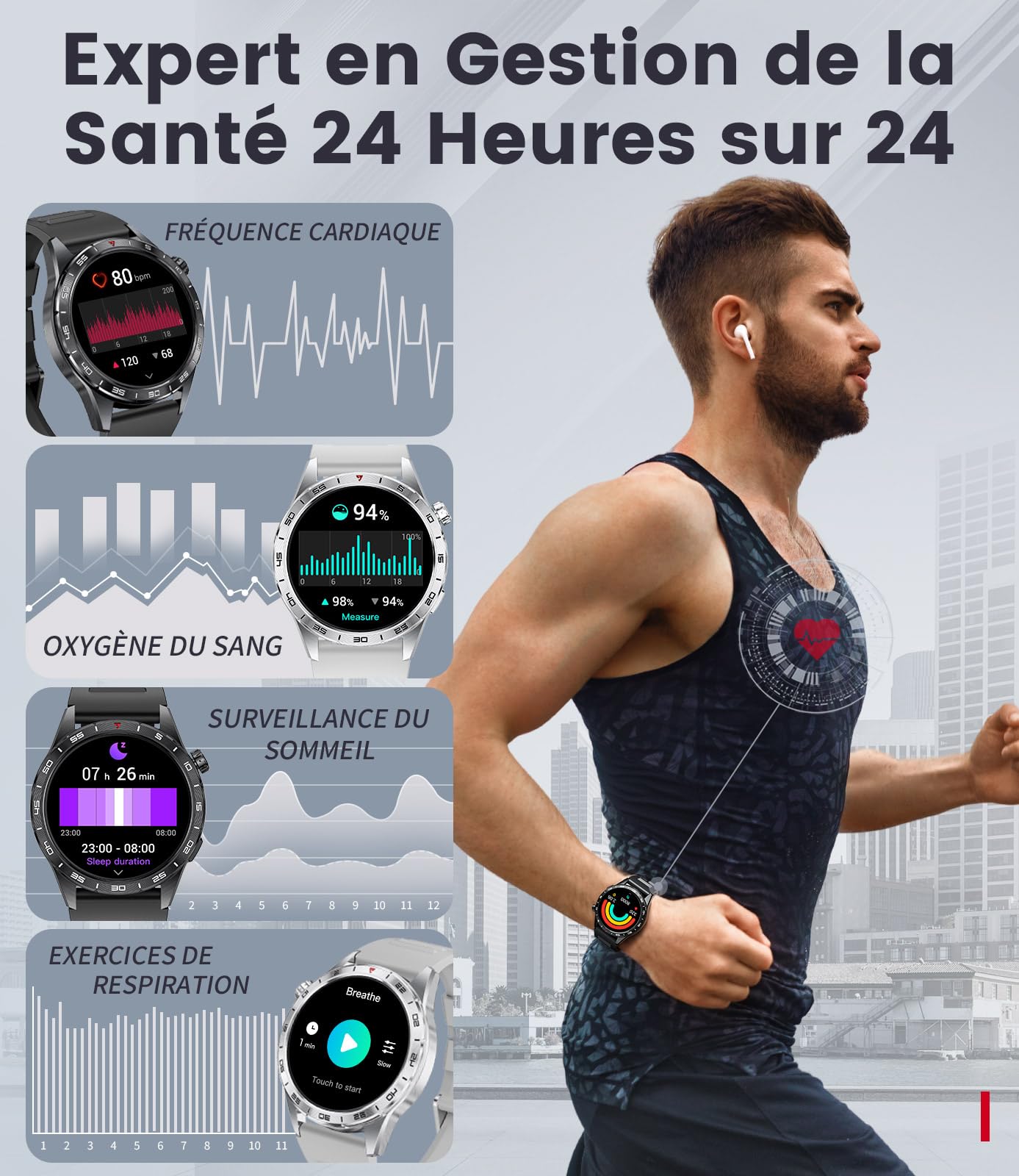 LIGE 2025 Montre Connectée Homme avec Appel Bluetooth,1.43'' Amoled Écran,110+ Modes Sport,IP68 Étanche Montre Fitness avec Fréquence Cardiaque,SpO2,Moniteur de Sommeil pour Android iOS