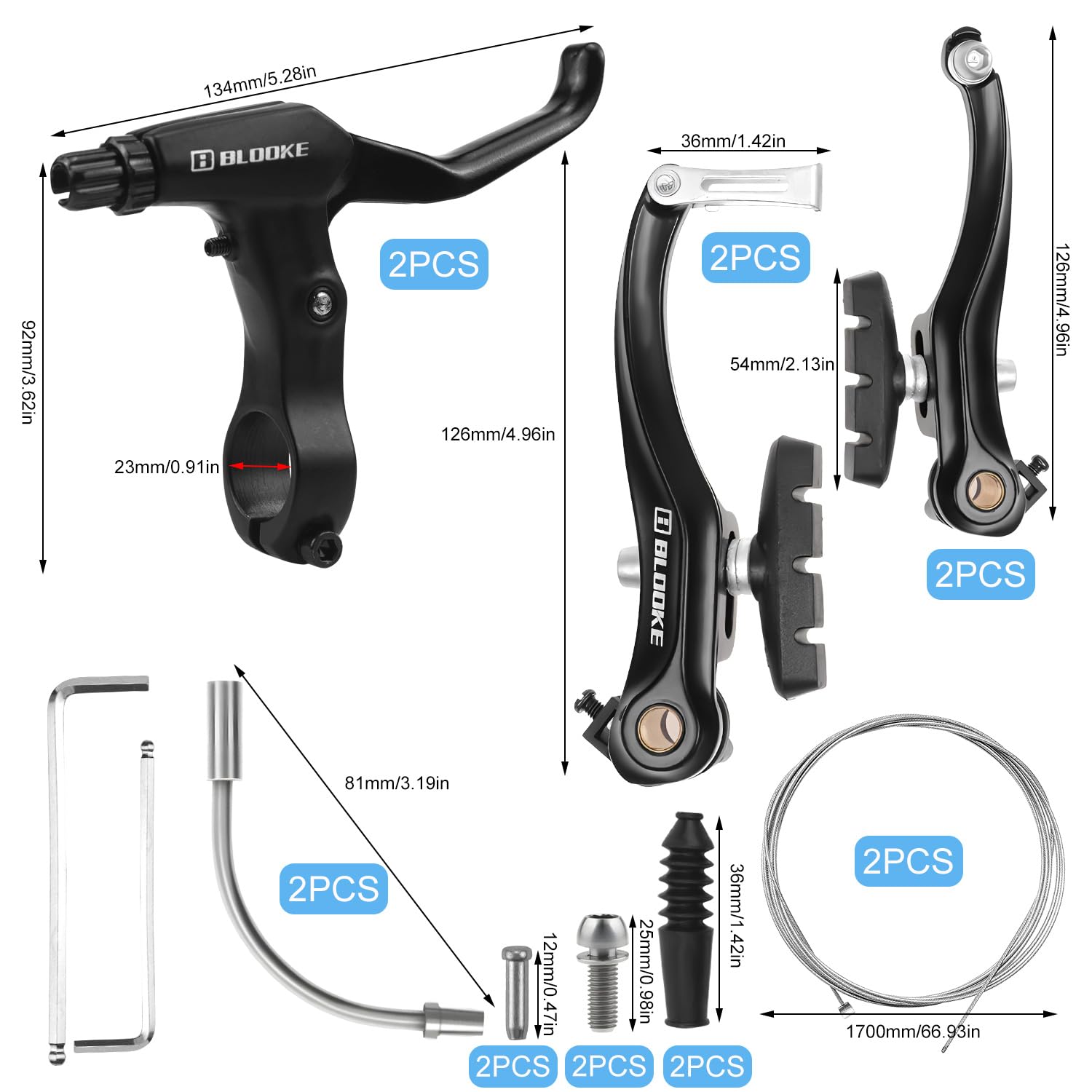 Frenos Para Bicicletas Complete V-Brake Set For Mountain Bikes