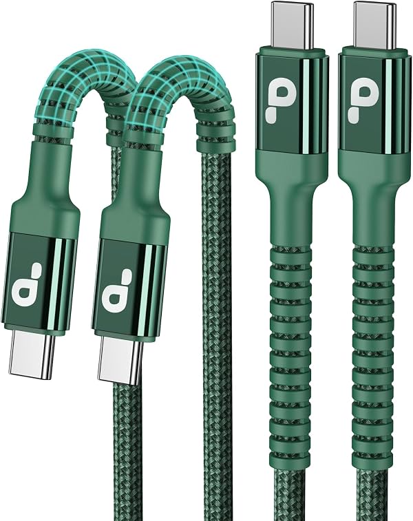Cable USB C 6 pies, 2 unidades USBC a USBC de carga rápida, cargador para iPhone 17 | Cable largo tipo C trenzado en nylon compatible con iPhone 17/16/15/Pro Max/Plus/Samsung Galaxy S26 S23 y más - Verde