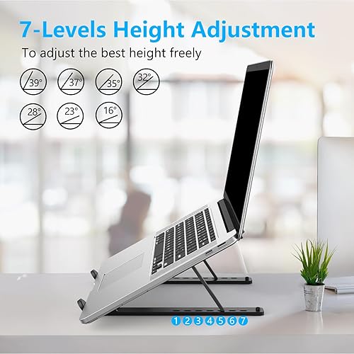 Miniatura 3 de Soporte ajustable para laptop, elevador portátil para escritorio, ABS + silicona plegable ventilado para portátil de 10 a 15.6 pulgadas, tabletas