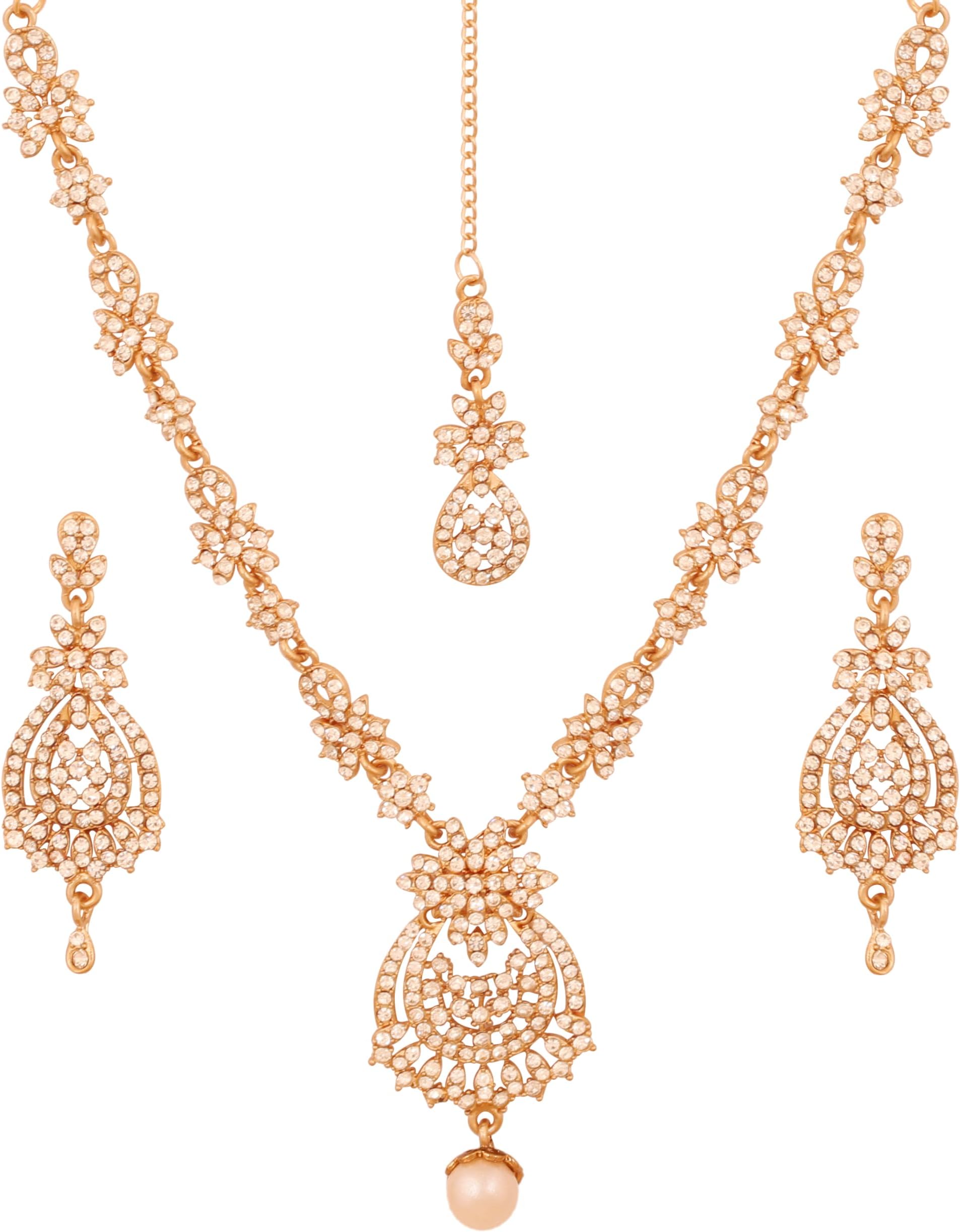 Indian jewelry sets for women maang tikka wedding guest gold necklace bollywood jewellery set pageant elegant prom bride accessories western crystal chunky rhinestone necklaces
