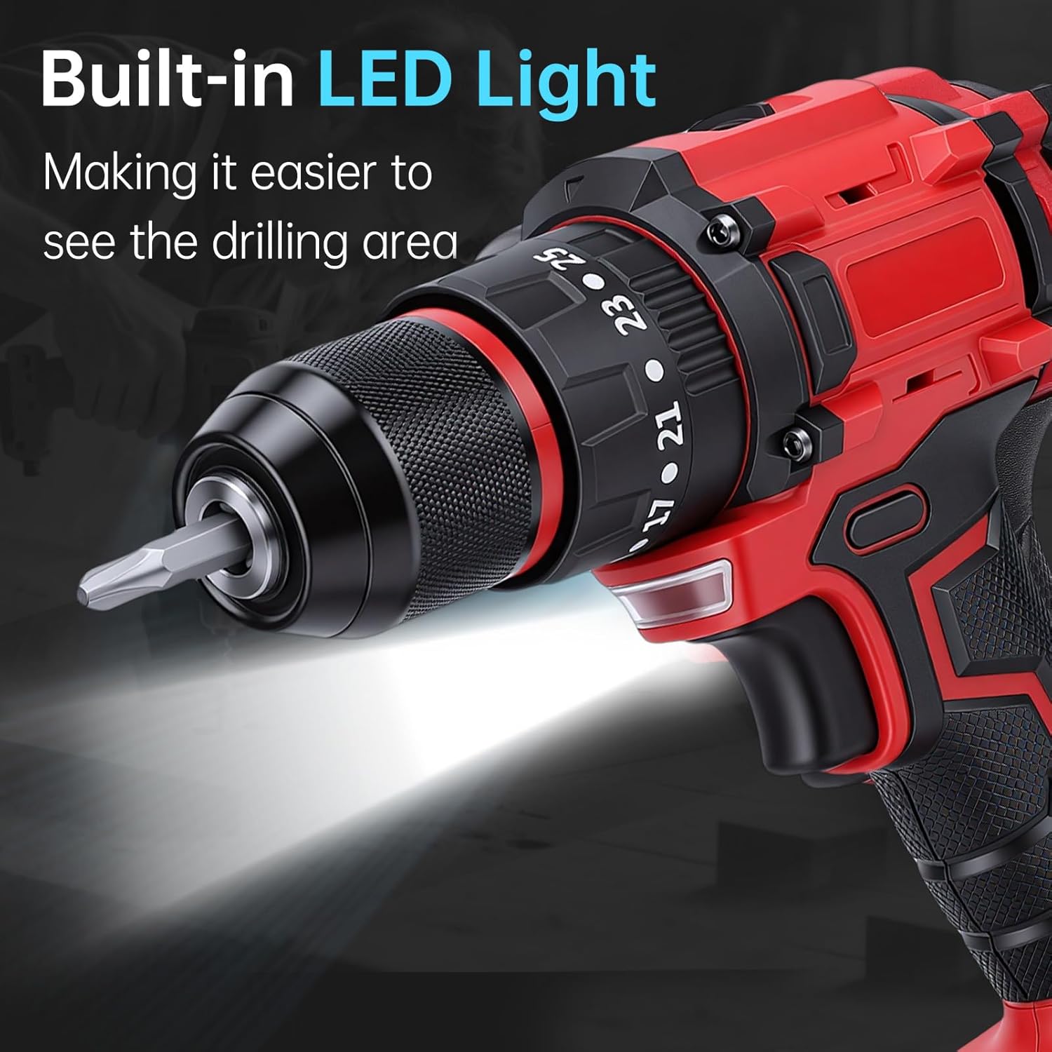 Fafeicy 21V Cordless Impact Drill, Keyless Chuck, 40Nm Torque, 1450RPM for DIY Enthusiasts and Professionals (US Plug 110V)