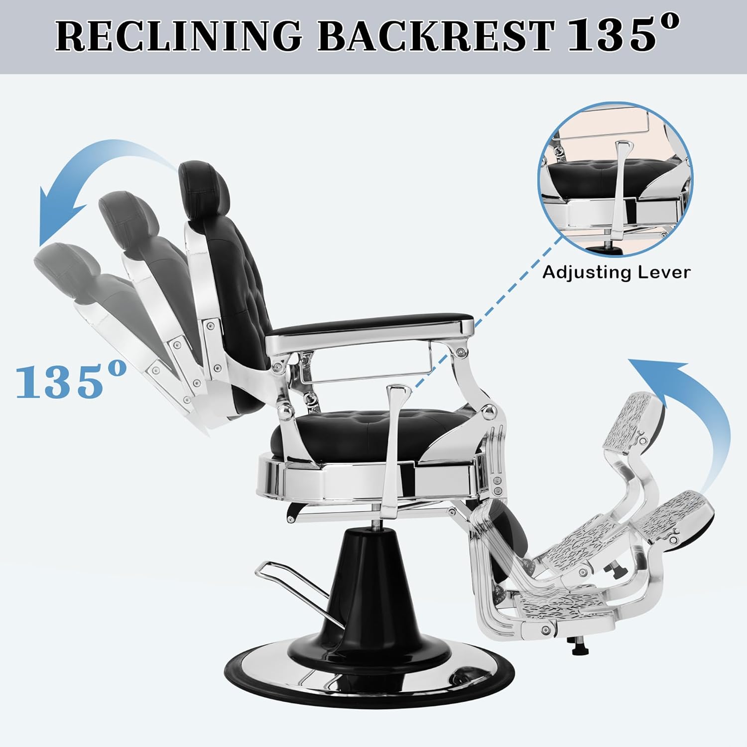 Heavy Duty Barber Chairs for Barbershop, Reclining Barber Salon Chair for Hair Stylist, Black All Purpose Beauty Spa Shampoo Tattoo Pedicure Hairdresser Styling