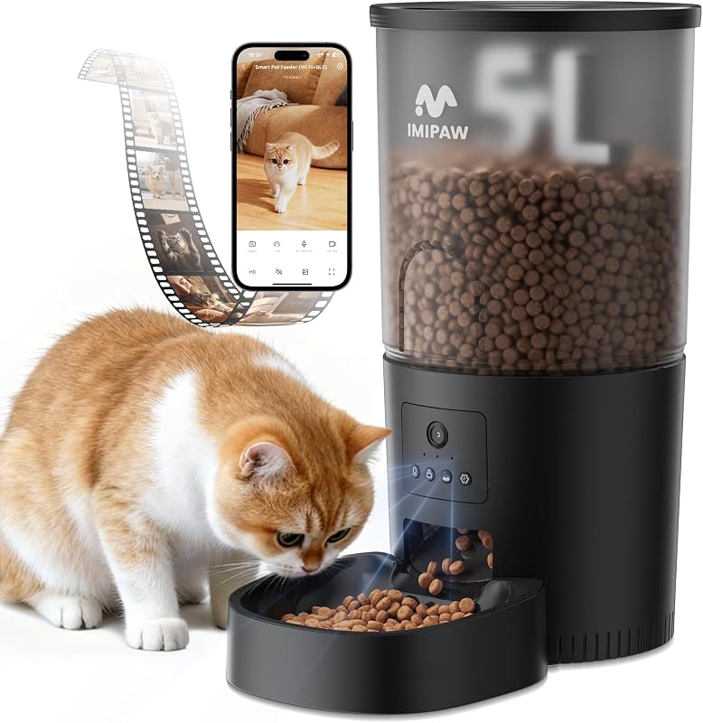 Comedouro automático para gatos IMIPAW com câmera, controle por aplicativo e visão noturna, 5 L