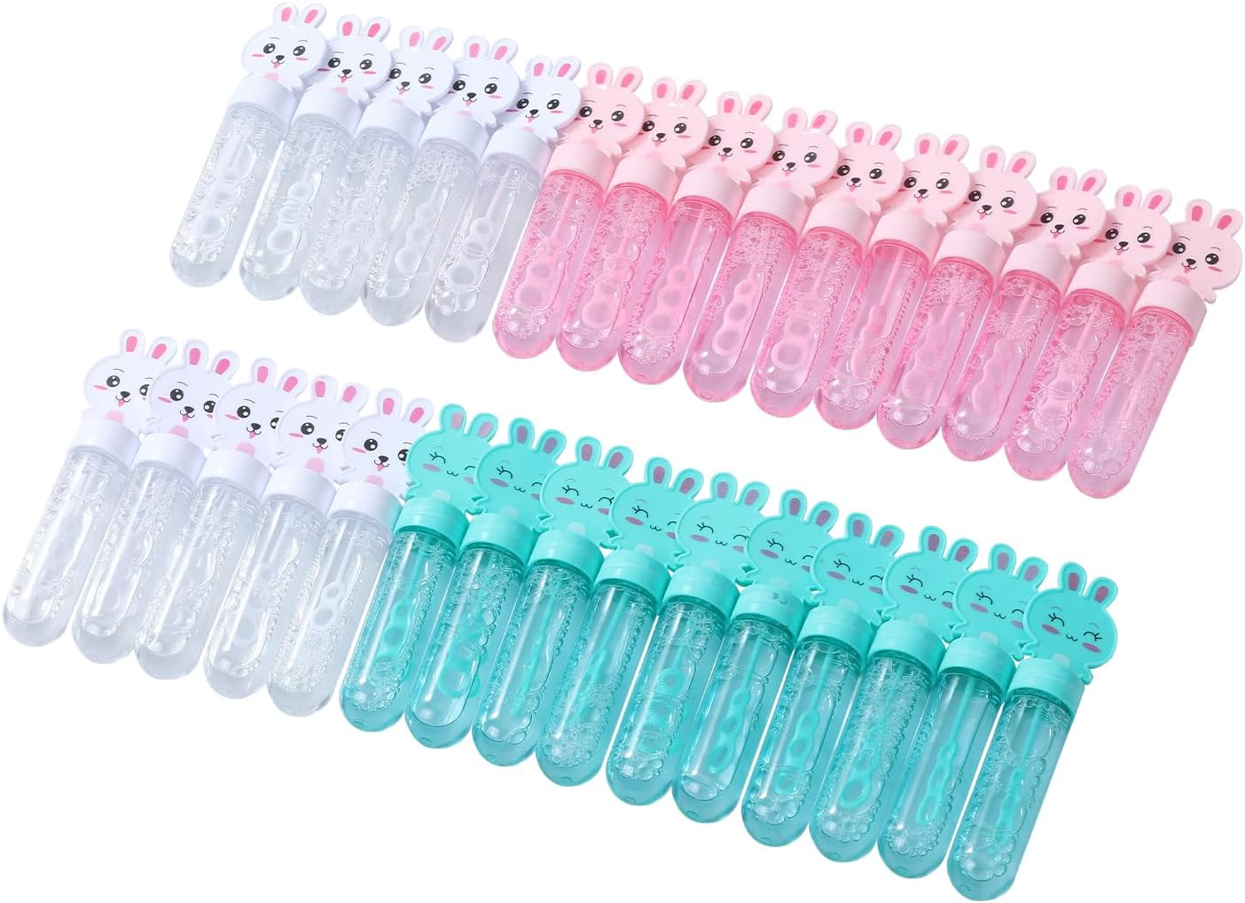 novelinks 30 Pack Bubble Tubes with Wand Bulk for Kids - 1oz Mini Blow Bubbles Solution Novelty Summer Toy - Activity Party Favor Assorted Colors Set (30 Pack Rabbit Bubble Tube)