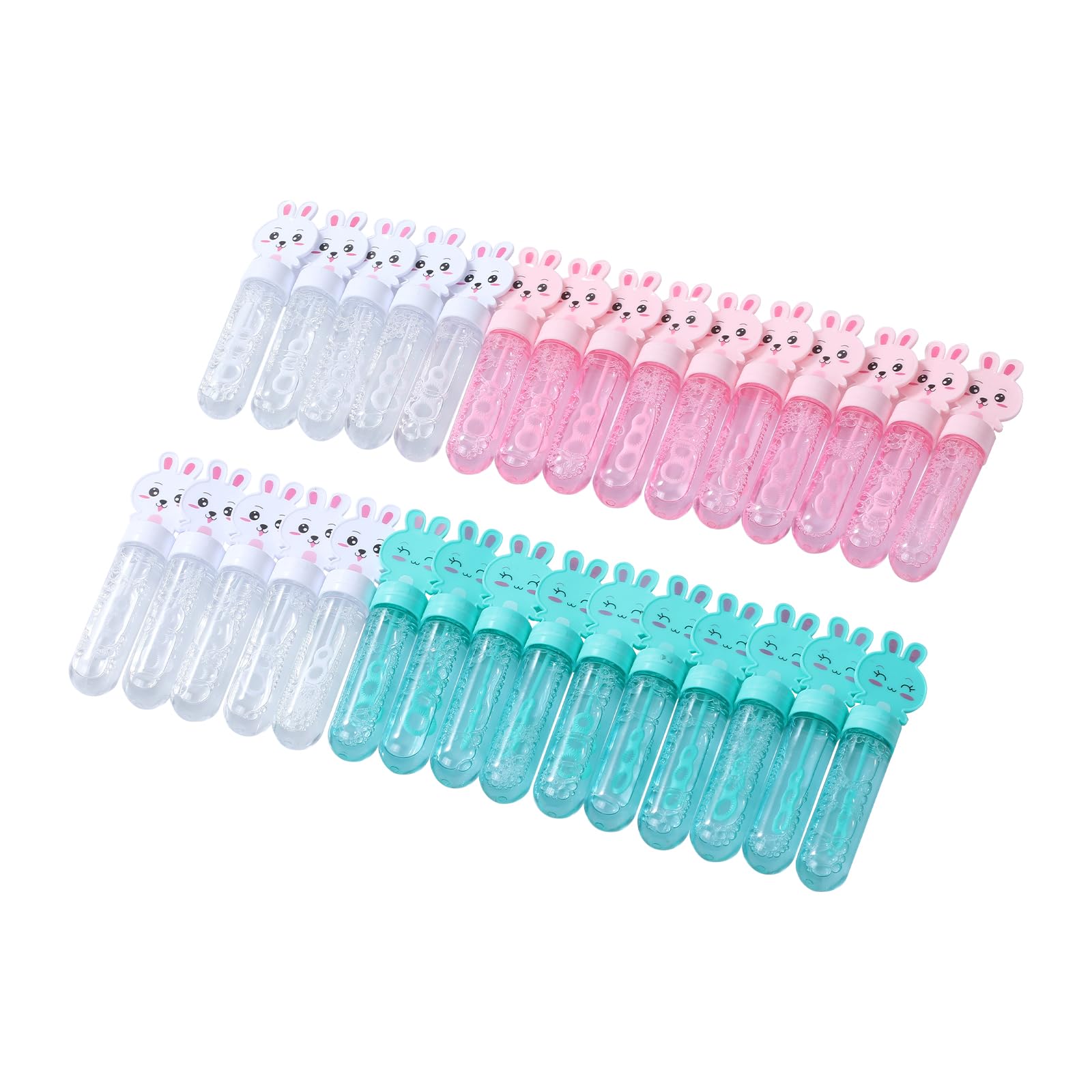 novelinks 30 Pack Bubble Tubes with Wand Bulk for Kids - 1oz Mini Blow Bubbles Solution Novelty Summer Toy - Activity Party Favor Assorted Colors Set (30 Pack Rabbit Bubble Tube)