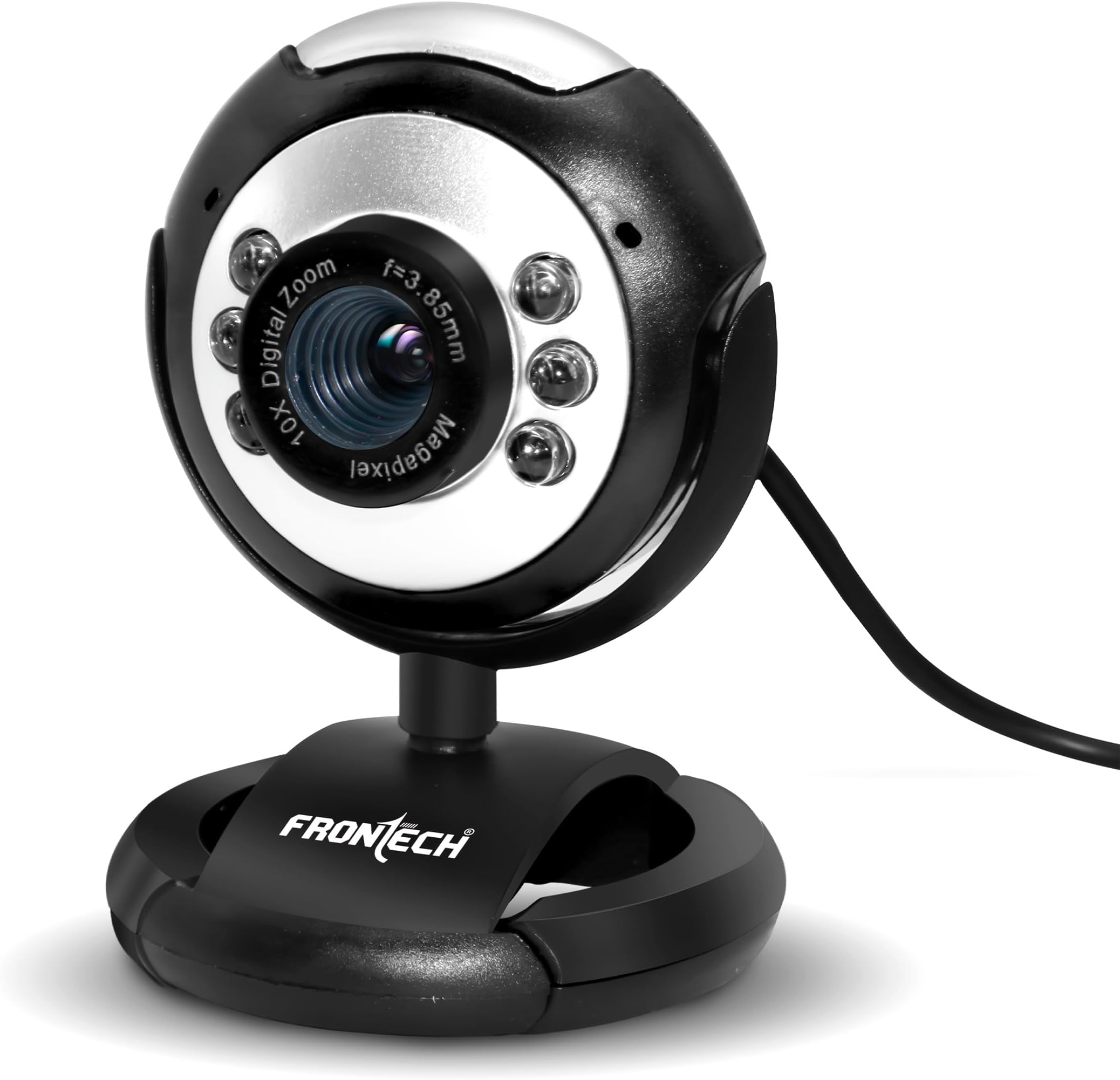 FRONTECH Digital Webcam with Built-in Mic & LED Lights, 30 FPS, Plug and Play USB Interface, Auto White Balance, for Video Calling, Live Streaming, Online Classes, Laptop/PC/TV (2251, Black)
