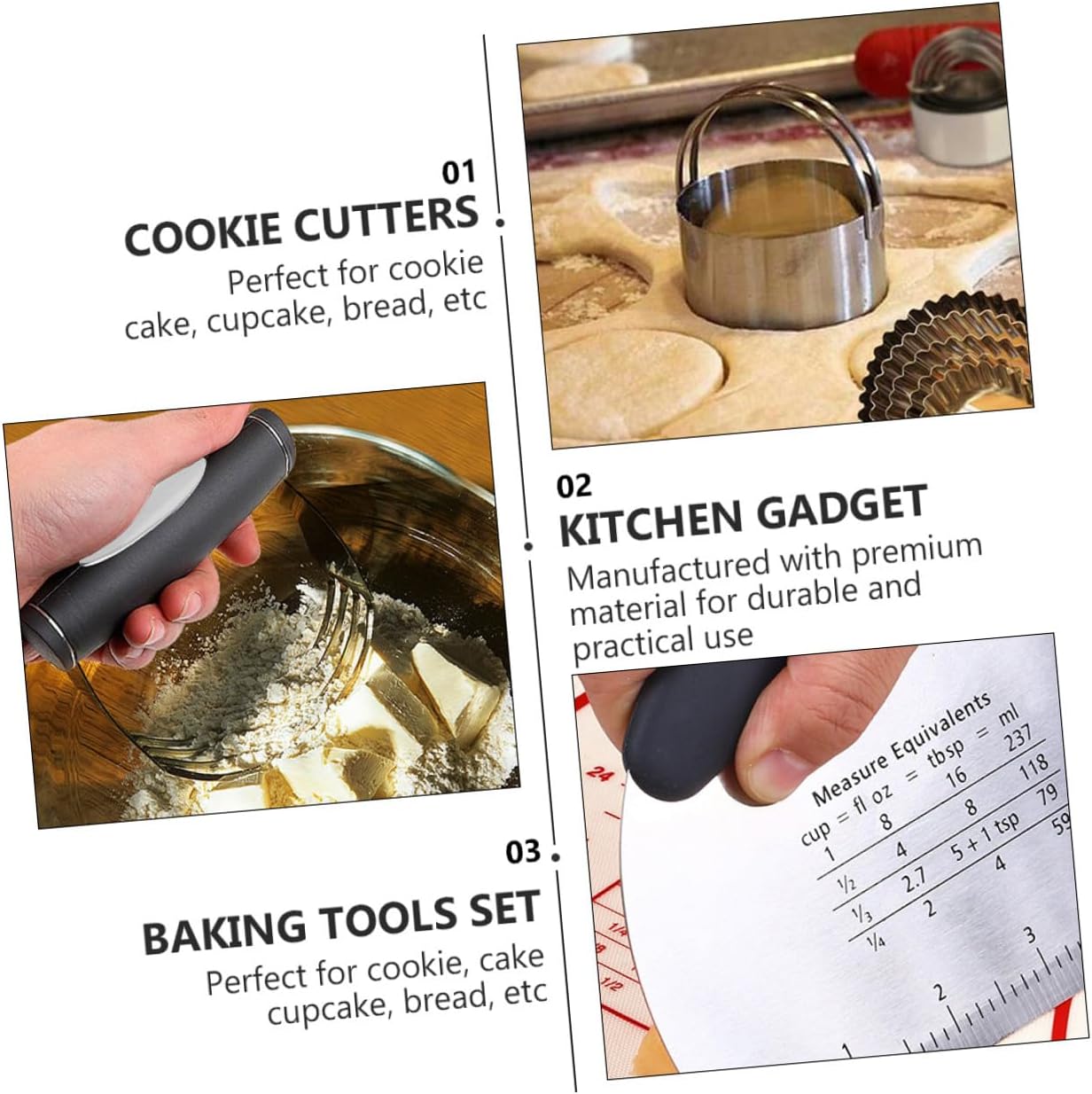 Stainless Steel Baking Tool Set with Pastry Scraper Dough Cutter Powder Blender Cookie Biscuit Molds Kitchen Gadget for Even Dough Slicing and Precise Baking Measurements