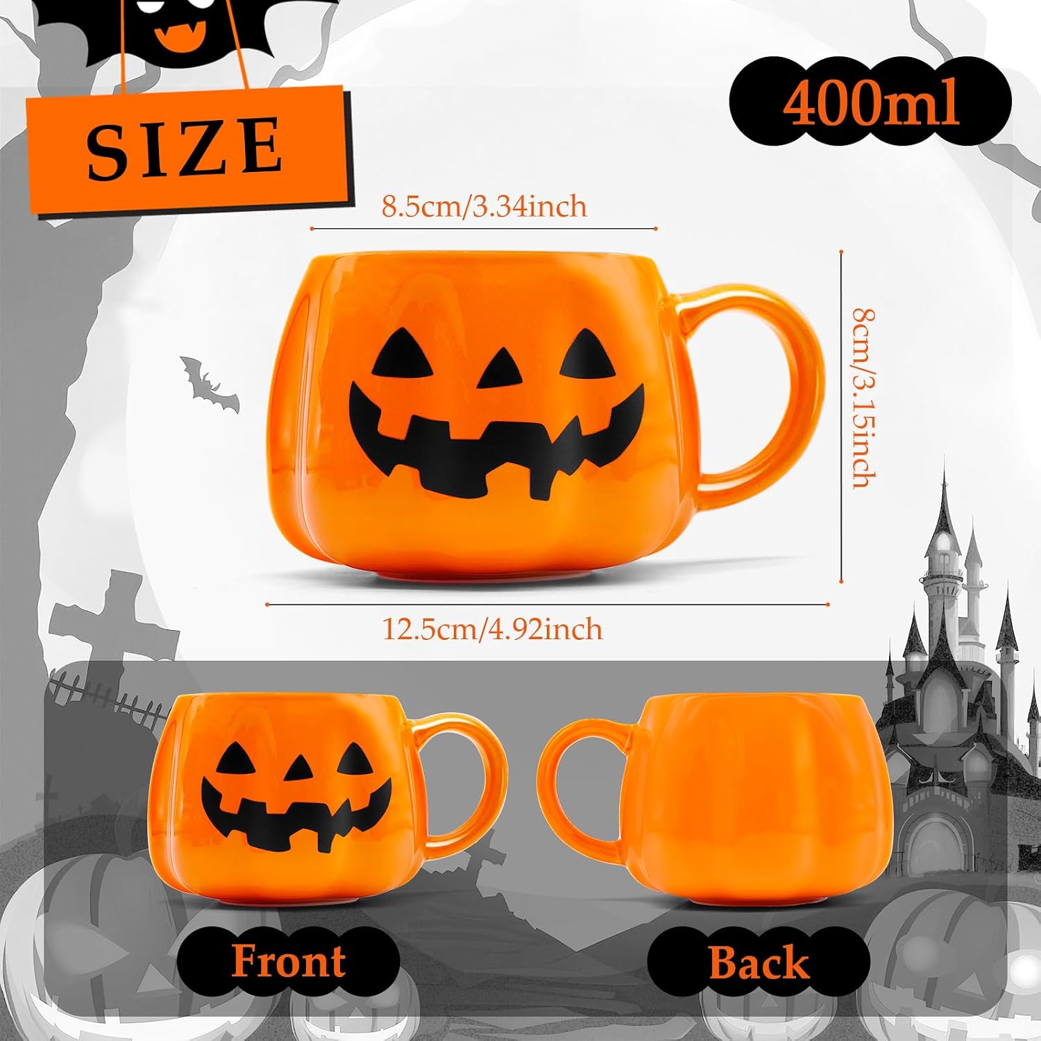 12 oz Halloween Pumpkin Mug – Cute Orange Ceramic Mug with Smiling Pumpkin Face, Fun Coffee Cup for Fall Drinks, Halloween Decor, or Gifts for Adults and Kids