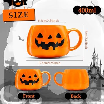 12 oz Halloween Pumpkin Mug Cute Orange Ceramic Mug with Smiling Pumpkin Face, Fun Coffee Cup for Fall Drinks, Halloween Decor, or Gifts for Adults and Kids