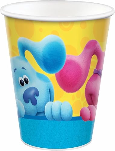 Miniatura 2 de amscan El paquete de suministros para fiesta de cumpleaños de Blue's Clues incluye 16 vasos de papel y 1 hoja de calcomanías de dinosaurio