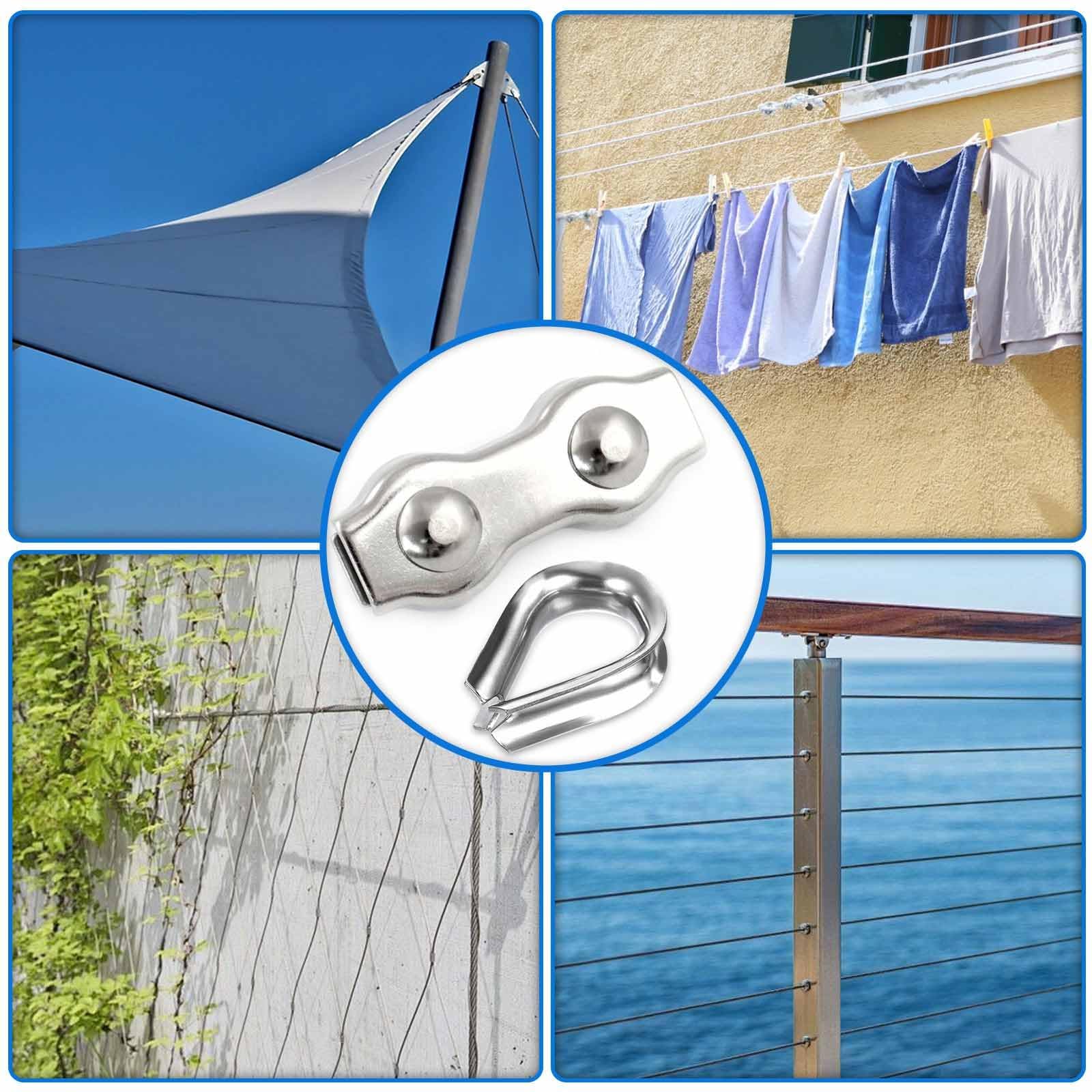 Produktbild von 24-teiliges Drahtseilklemmen-Set – 4 Mm Edelstahl-Duplexklemmen + Kauschen, Für 2-3 Mm Seil, Wäscheleine, Markise & Mehr, Silber