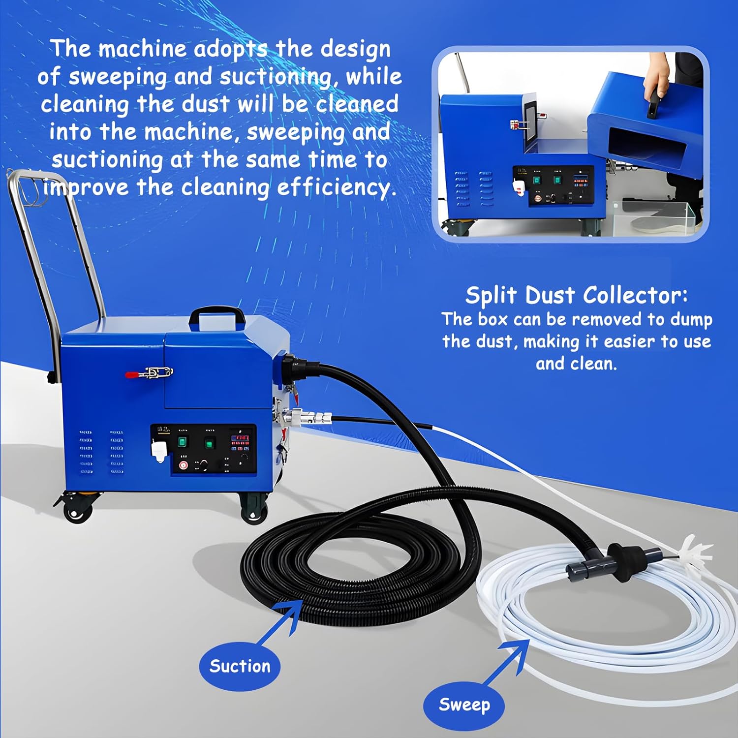1600W Fresh Air Duct Cleaning Machine with Rotary Brush - Sweeping & Vacuum Suction Integrated, Bend-Passable, 1.97"-7.87" Pipe, 110V/220V with Transformer, Commercial & Household Use