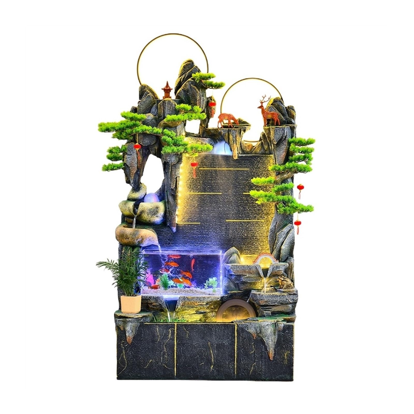 Jingzai202405 Indoor Floor Fountain Large Rockery Water Fountain Decoration, Living Room Fish Tank Circulating Water Wheel Landscaping, Office Water Feature Decoration Water Fountain(L)