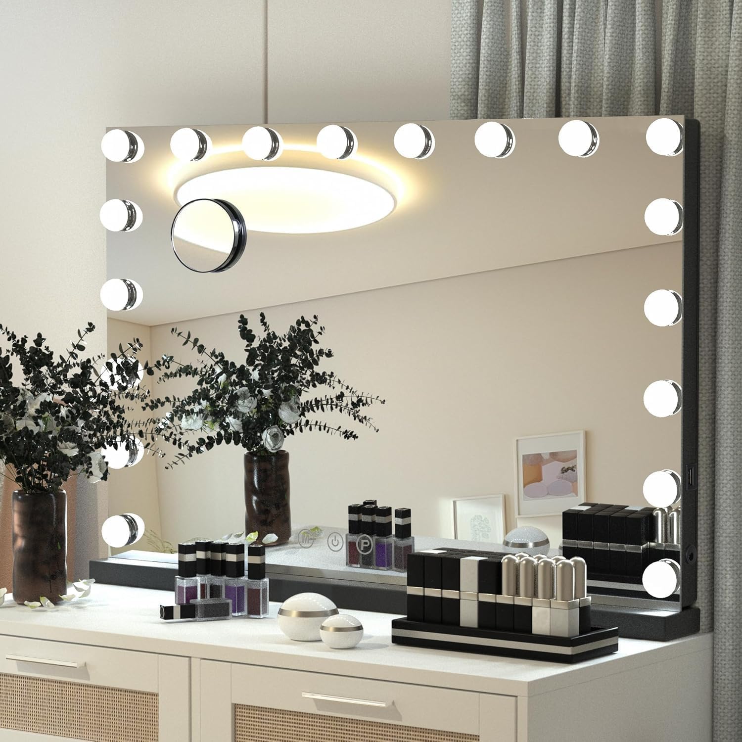 YU YUSING Hollywood Makeup Mirror 80×60cm Large Vanity Mirror, Black