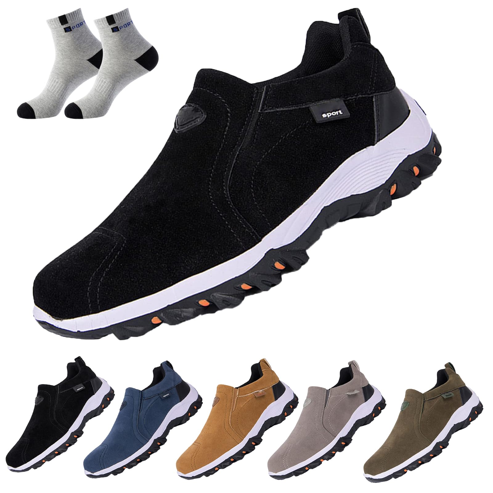 Chaussures De Marche Orthopédiques pour Hommes, Chaussures Orthopédiques Confortables à Enfiler avec Soutien De La Voûte Plantaire, Chaussures à Enfiler Rembourrées (Noir,44)