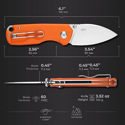 Miniatura 8 de Firebird GANZO FH925-GY Cuchillo plegable de bolsillo pequeño con bloqueo de botón, hoja de acero D2, mango antideslizante con clip, cuchillo