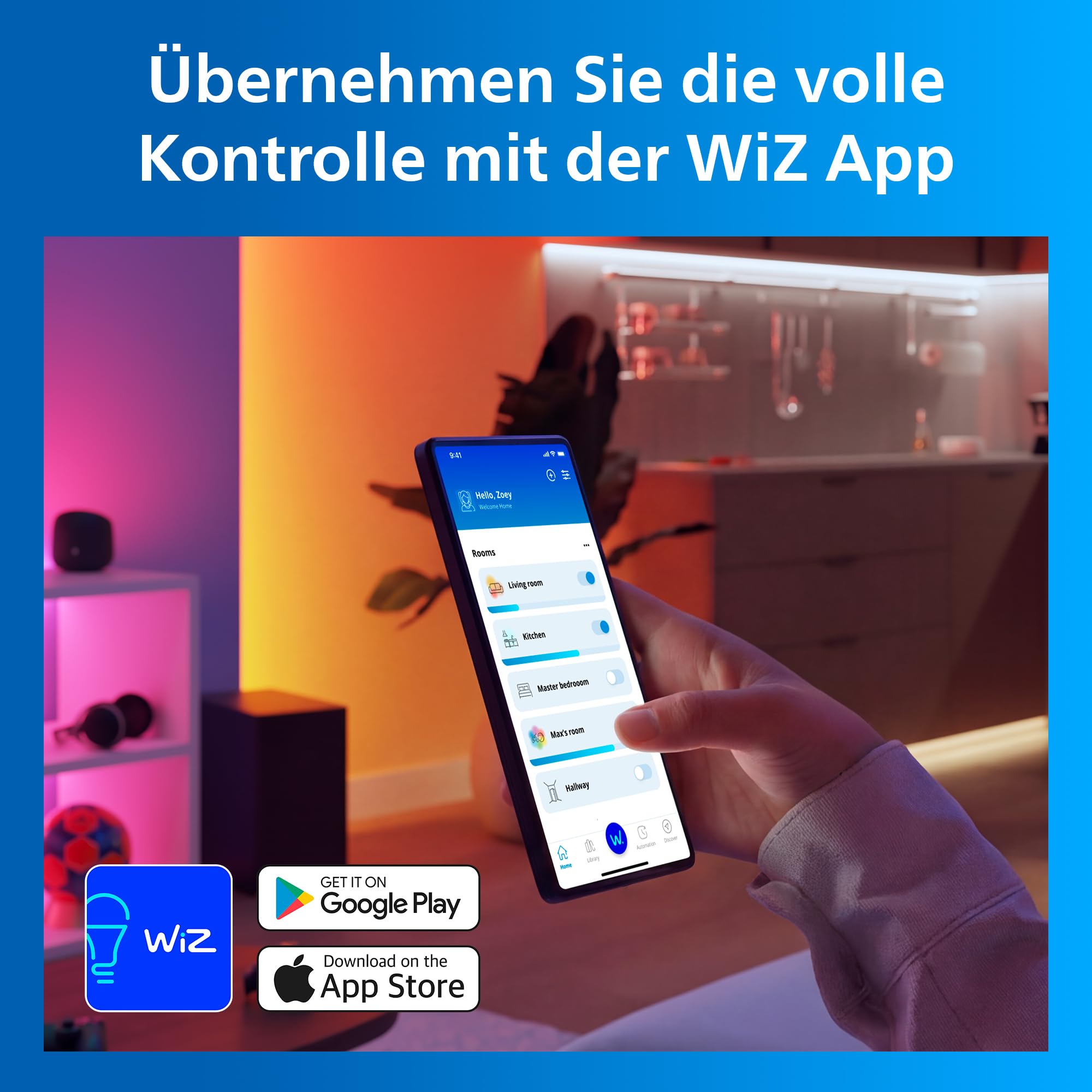 Philips Smart Lighting RGBICWW LED-Streifen, 10 m, Typ C, Mehrfarbige Farbverläufe, Einstellbares Weißlicht, Ambientes Licht, Verbunden Durch WiZ, Alexa, Google Home, Apple Home, 1er- Pack