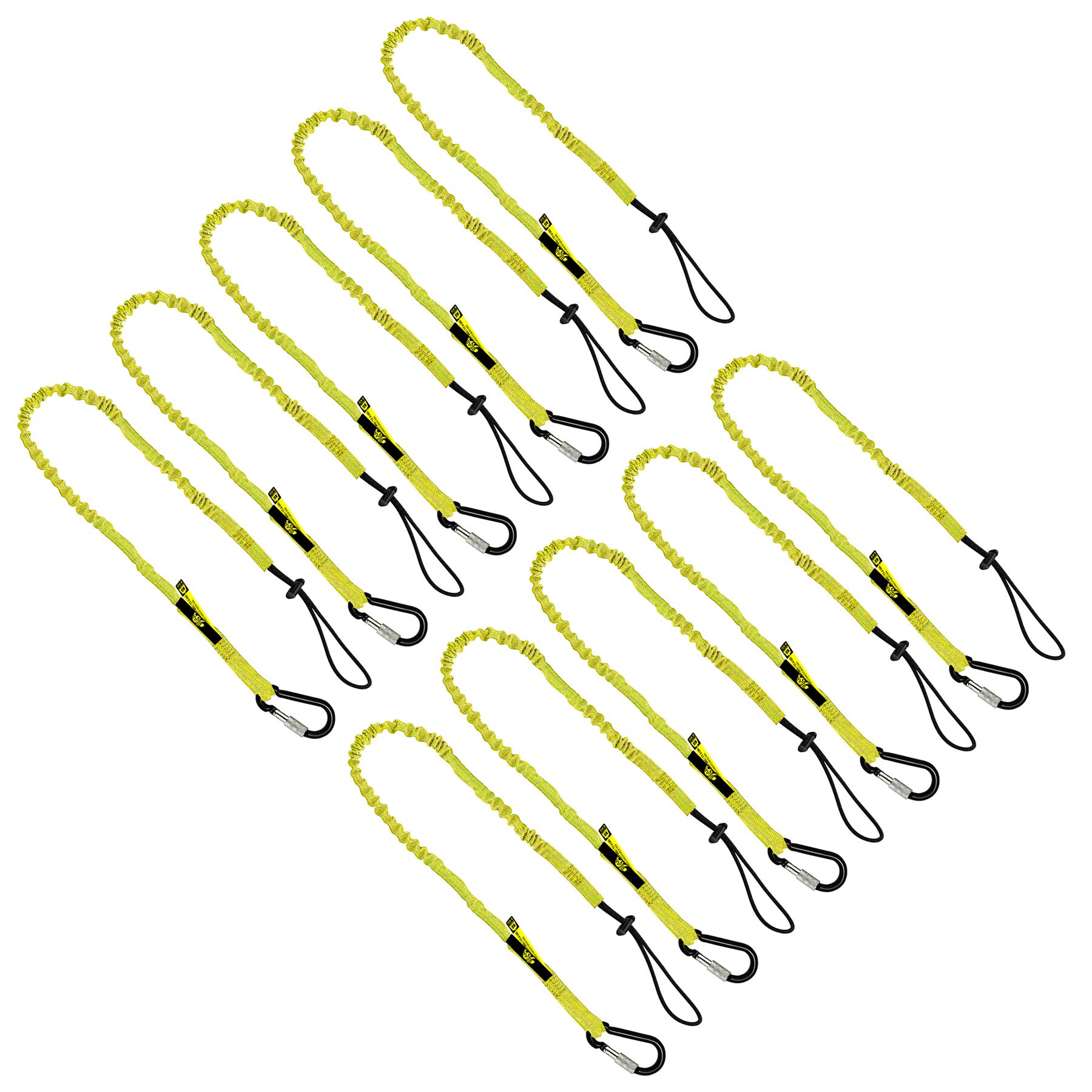 BearTOOLS Werkzeugseil mit Standard-Federkarabiner und verstellbarem Schlaufenende, Laenge 90cm, Maximales Gewichtslimit 8KG / 17.6lb, Fallschutz mit Stoßseilstopper, 3er Pack (schwarz 0913S)