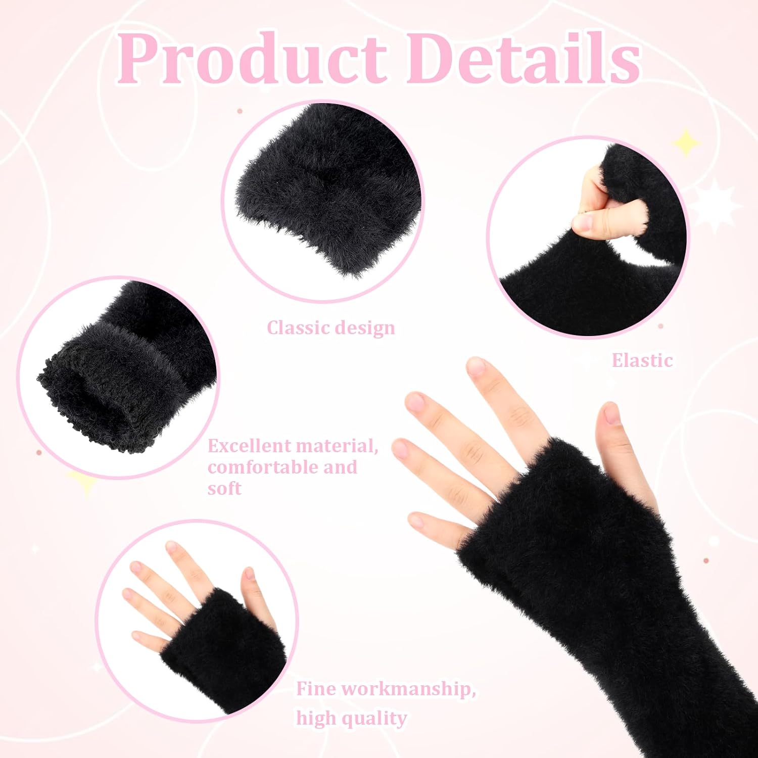 1 Pc Fur Arm Warmers, Black Fingerless Gloves Women, Long Hairy Gloves for The Wrist for Arm Warmth, Fingerless Gloves - Image 4