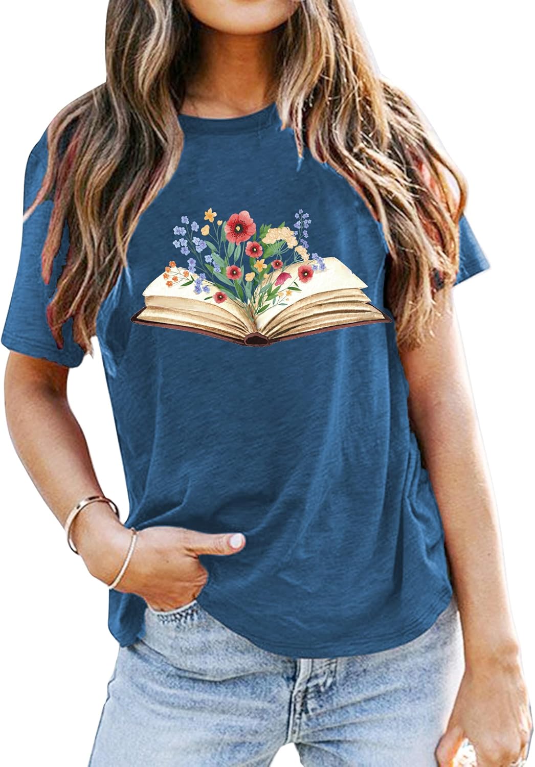 Book Lover Shirts Women Teacher T Shirt Funny Wildflowers Book Reading Graphic Casual Teacher Gift Tops - Image 2