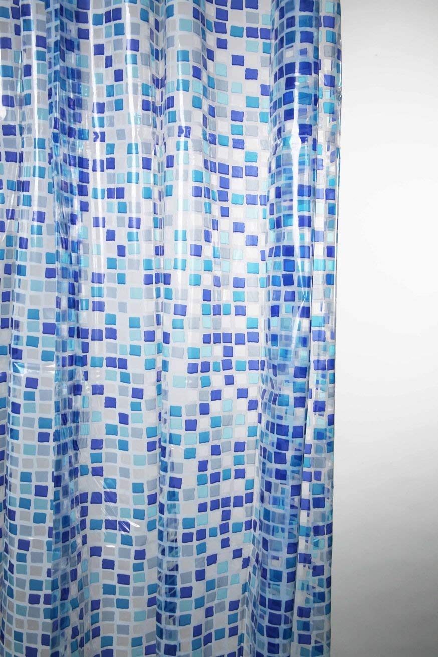 Kav Premium Fully Waterproof Peva Shower Curtain With Hygiene And Clean Technology180X180CmPack Of 2Blue Mosaic from B&Q