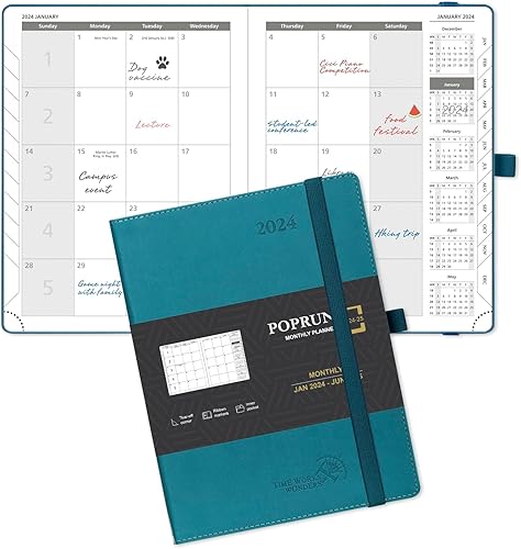 POPRUN Agenda mensual 2024-2025 (6.5 x 8.5 pulgadas), calendario de 18 meses (enero de 2024 a junio de 2025) tapa suave, planificador con pestañas