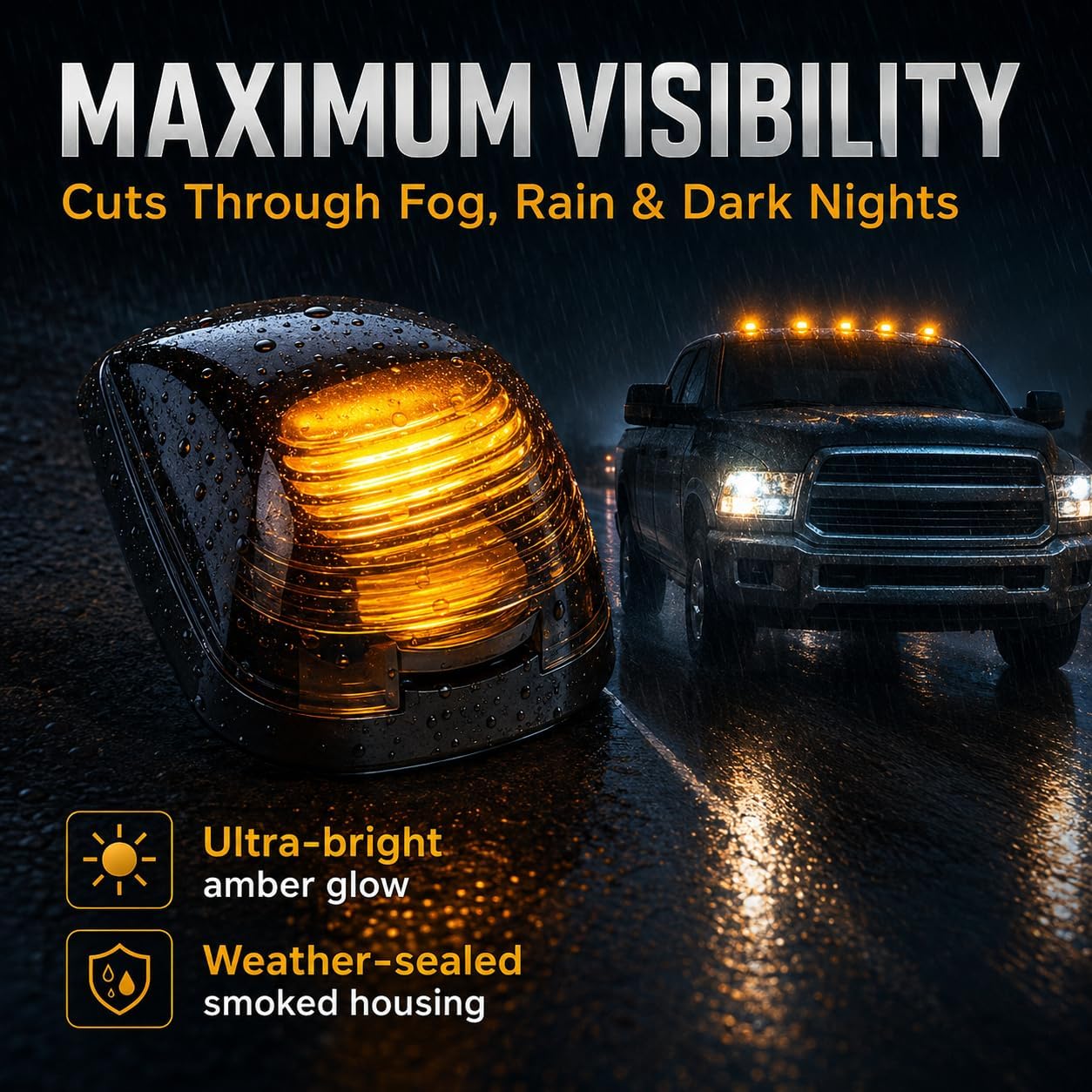 5PCS Smoked Cab Roof Marker Lights with Amber T10 LED Bulbs, Roof Clearance Light Assembly Compatible with Ford E150 E250 E350 E450 E550 F150 F250 F350 F450 F550 Super Duty 1999-2016
