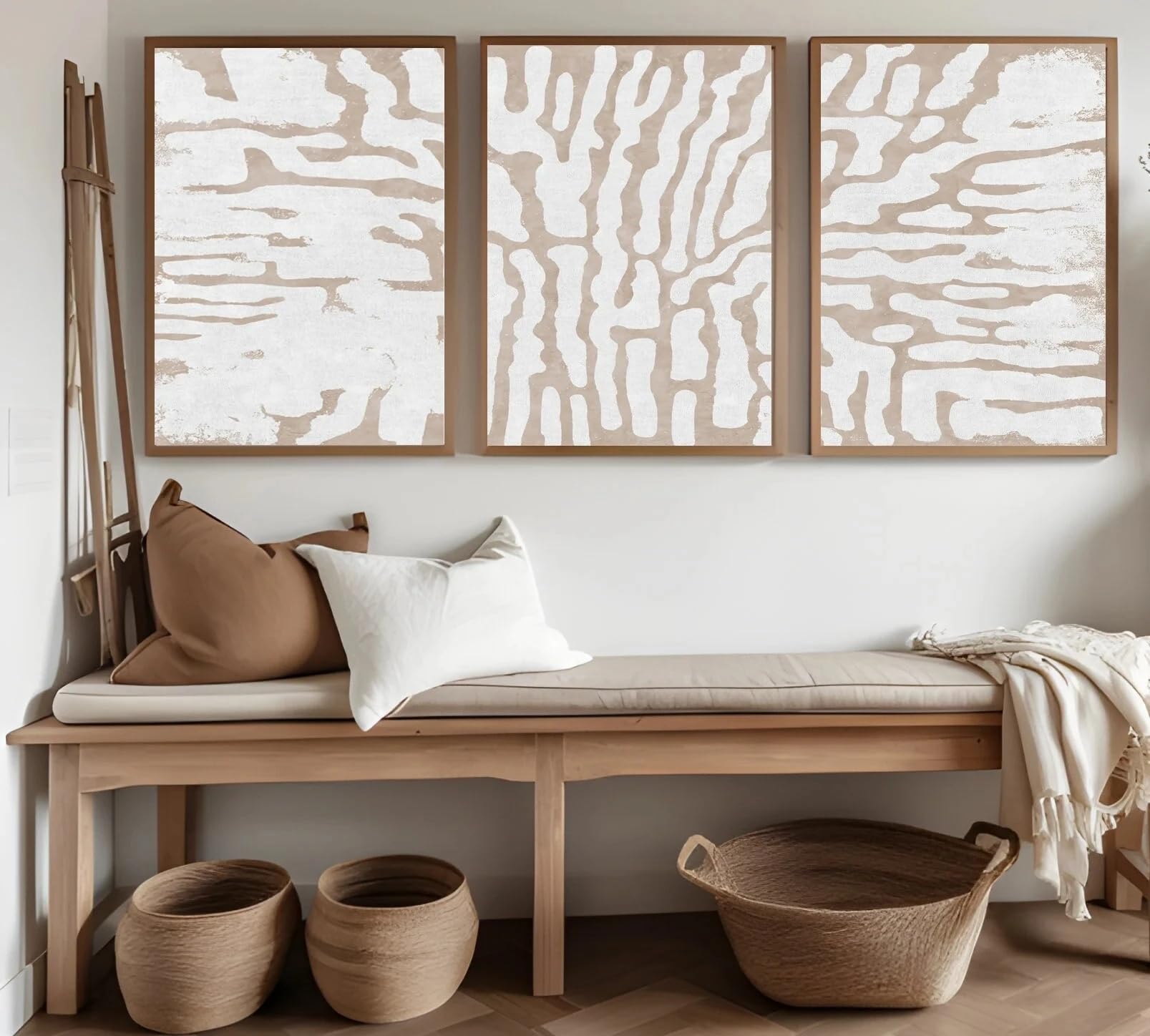 Ltjiajuypd Frameless Neutral Abstract Canvas Prints Beige White Organic Shape Wall Art, Posters For Home Decor(60X90cm-3Pcs)