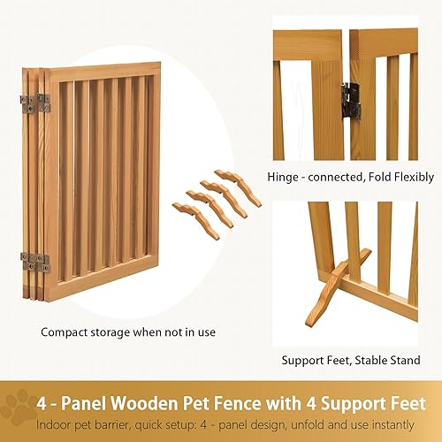 Miniatura 4 de Puerta de madera independiente para mascotas para perros, valla plegable de 4 paneles de altura de 23.6 pulgadas, puerta para mascotas con 4 pies de