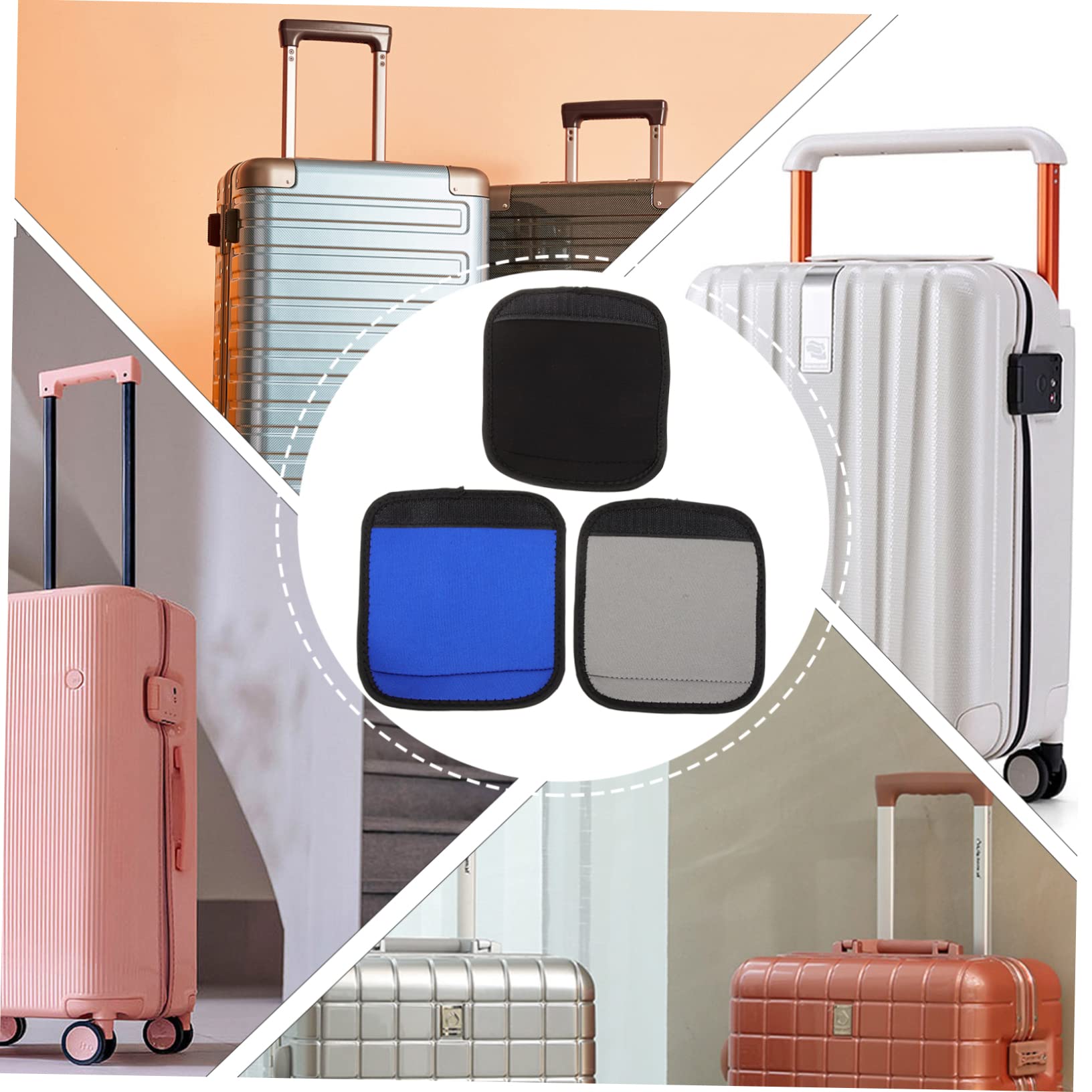 PACKOVE 12piezas Fundas para Asas De Equipaje Envolturas Antideslizantes para Maletas Cubiertas De para Bolsas De Mano Identificadores De Equipaje Colores Negro Azul y Gris