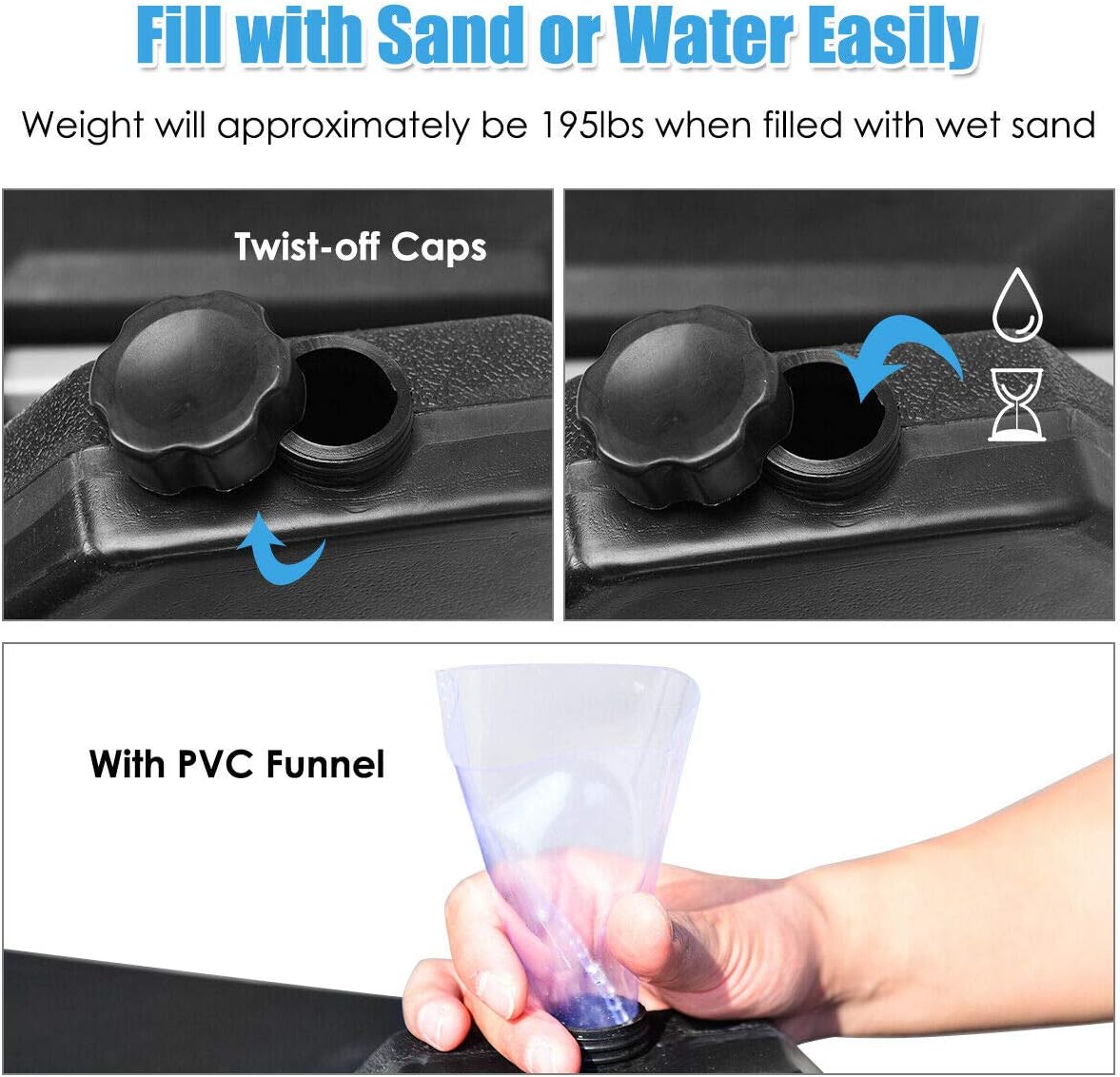 DORTALA 4 PCS Cantilever Offset Umbrella Base Weight Stand, Base Stand for Cantilever Offset Patio, Water or Sand Filled Triangle Weight w/Easy-Fill Spouts and Funnel, Concave Handles