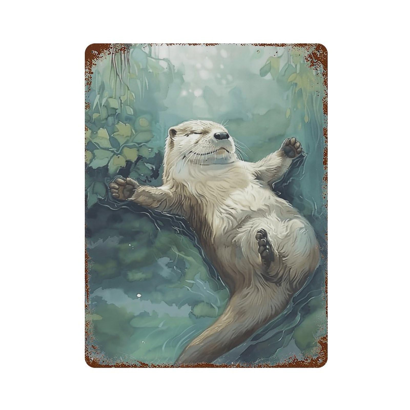 HDURYEYRYY Floating River Otter Watercolor 04 Wall Retro Iron Vintage Art Metal Tin Sign Poster Modern Home Cofffee Club Art Bar Shop Decor 40x30cm