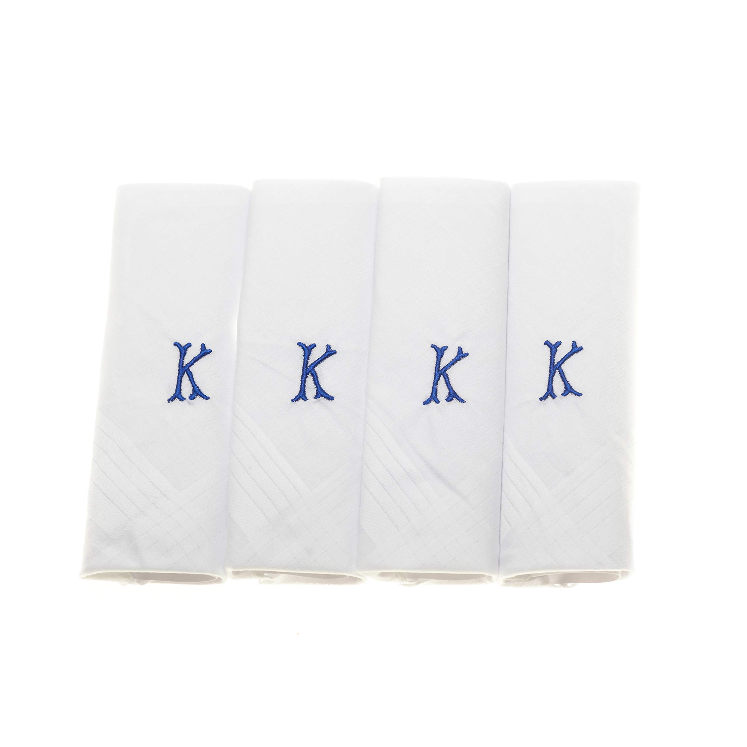 Surf the Shop Mens Initial Handkerchiefs 100% Cotton Cellophane 4 Pack Hankies Letter Silver (4 Pack, Letter K)