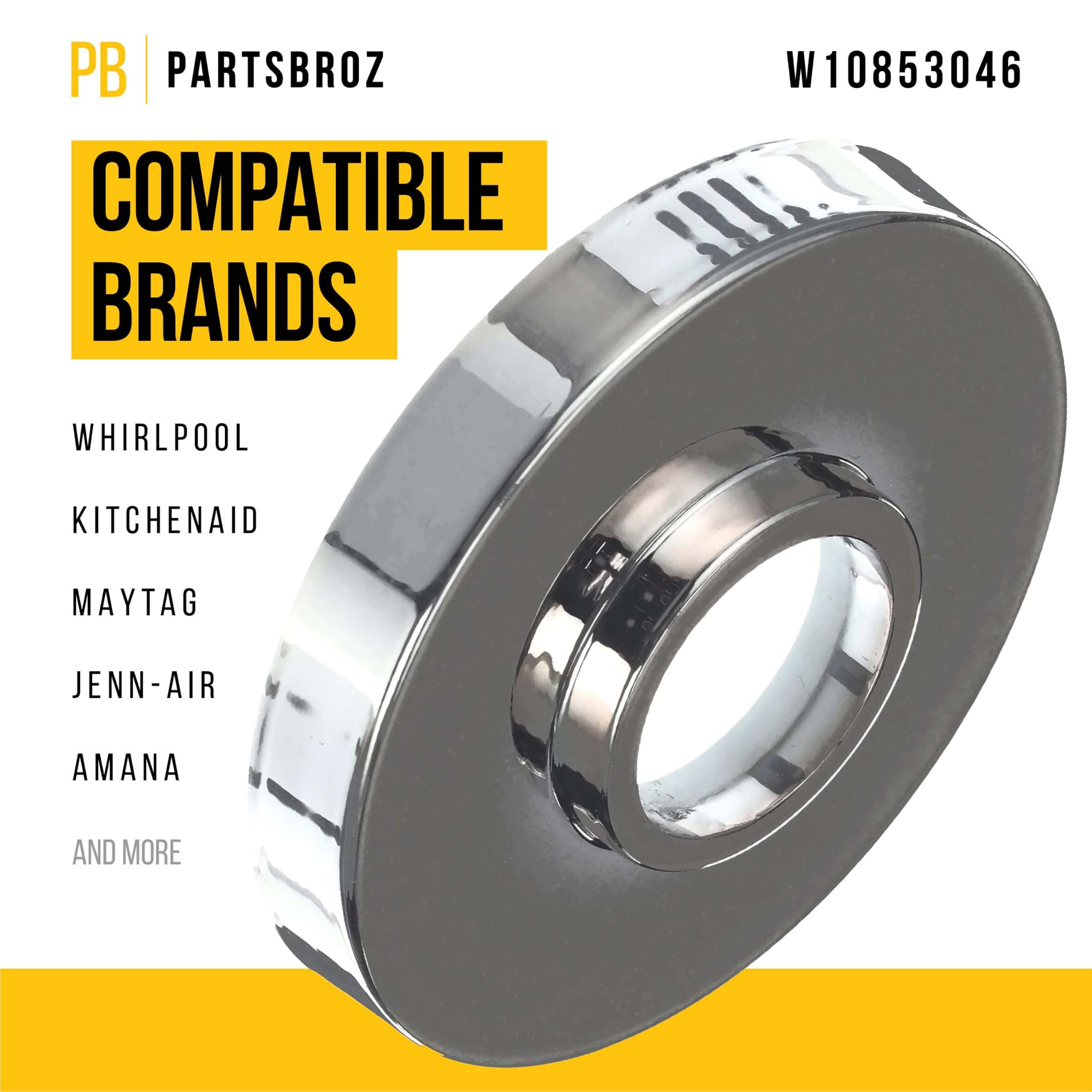 PartsBroz W10853046 - Bisel de perilla - Compatible con la gama Whirlpool KitchenAidCooktop - Sustituye a AP5999212 4383791 PS11731233 W10593536 piezas de reparación de repuesto ultra duraderas