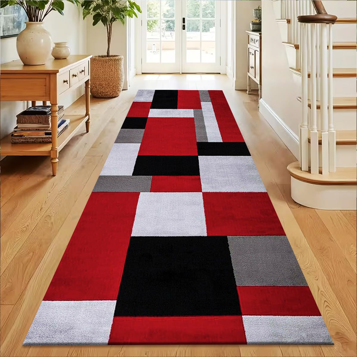 B&B Kilas Washable Hallway Carpet Runners, Non-Slip Floor Mats for Kitchen, Living Room, Corridor, Entryway, Door Entrances (Red Black, 80 x 150 cm) — image 1