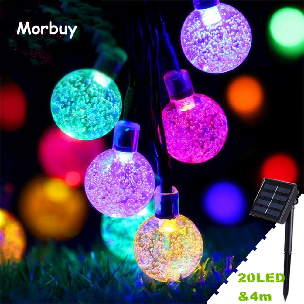 Solar Fairy String lights, Morbuy Outdoor Waterproof 8 Modes Christmas Lights Beautiful Multicolor 4m/ 20LED Solar Bulbs String Lights for Home Decoration Christmas Ambiance Lighting Wedding Party De