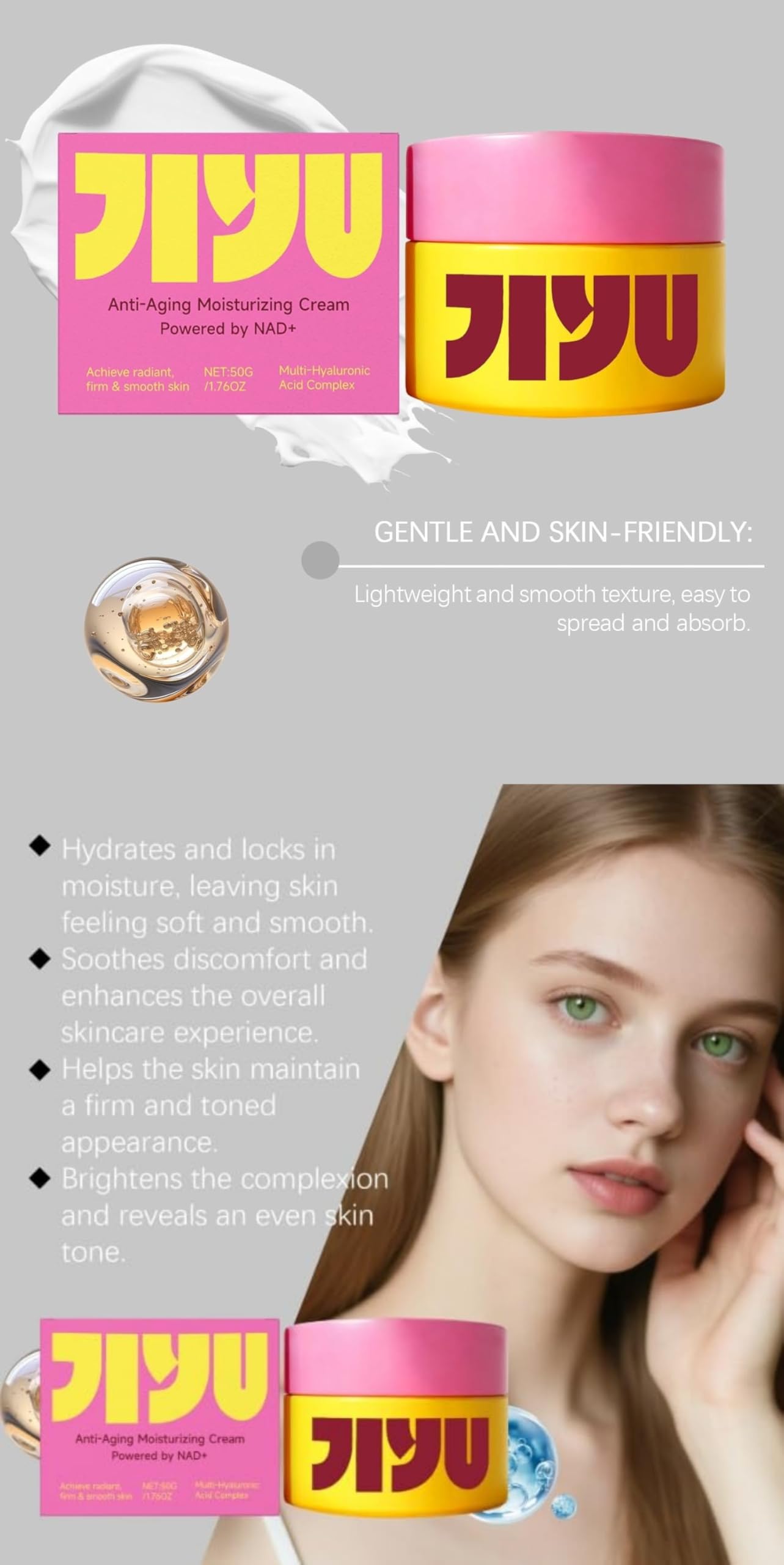 Original Anti-Aging Moisturizing Cream feuchtigkeitsspendende Tagescreme gegen Falten, für reife Haut Geschenk: Raserbrett und Komprimiertes Handtuch (1 Jar)