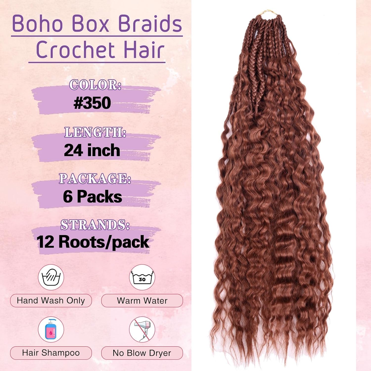 24 Inch Goddess Box Braids Crochet Hair for Black Women With Curl Ends 6 Packs Pre Looped Crochet Boho Box Braids Synthetic Twists Braiding Hair Extensions(350#)