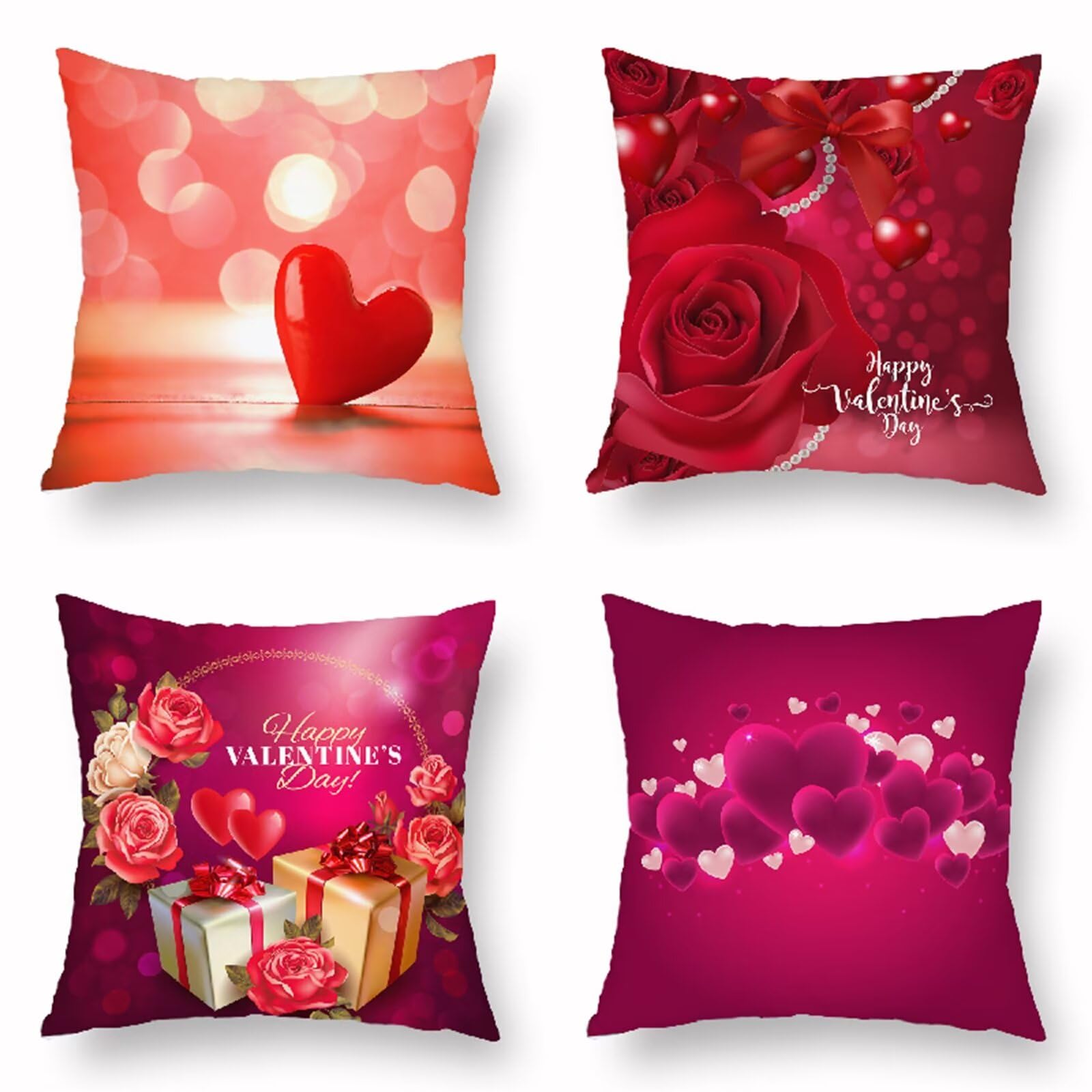 Juego de 4 Rojo Moderno Fundas de Cojines,Día de San Valentín Cojines Decoracion Impermeable 65x65cm,Otoño Fundas Cojín Lino Decorativas,Sofá Sala Estar Exterior Jardín Cojin,Cremallera Oculta HY-3142
