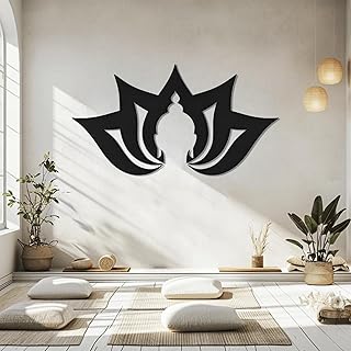Lotus Flower and Buddha Metal Wall Art, Metal Lotus Flower Wall Decor, B...