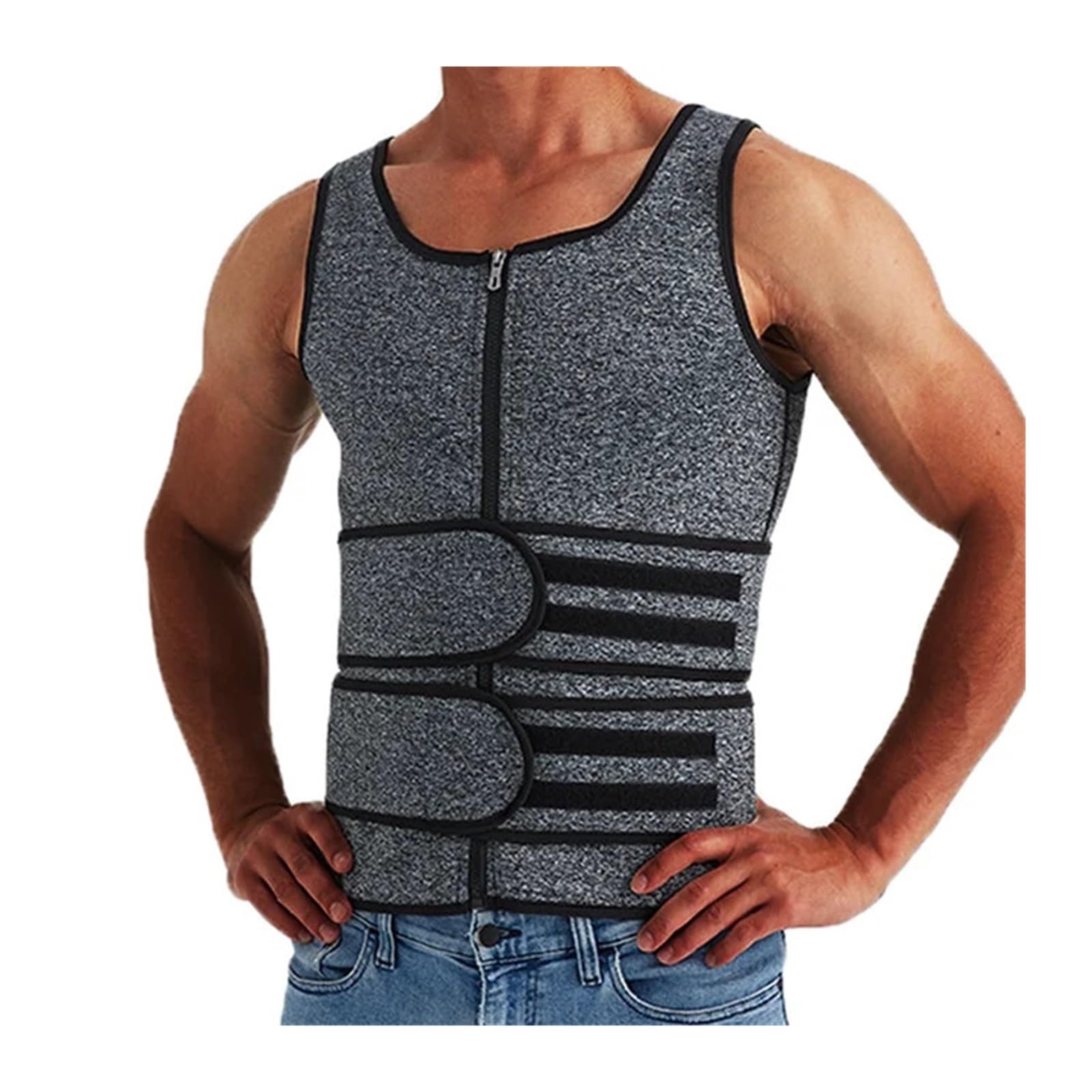 Camiseta Reductora Hombre Hombres Body Shaper Cintura Entrenador Chaleco Doble Cinturón Sudor Camisa Corsé Top Abdomen Adelgazar Shapewear Fitness Trajes(Gray,XXL)